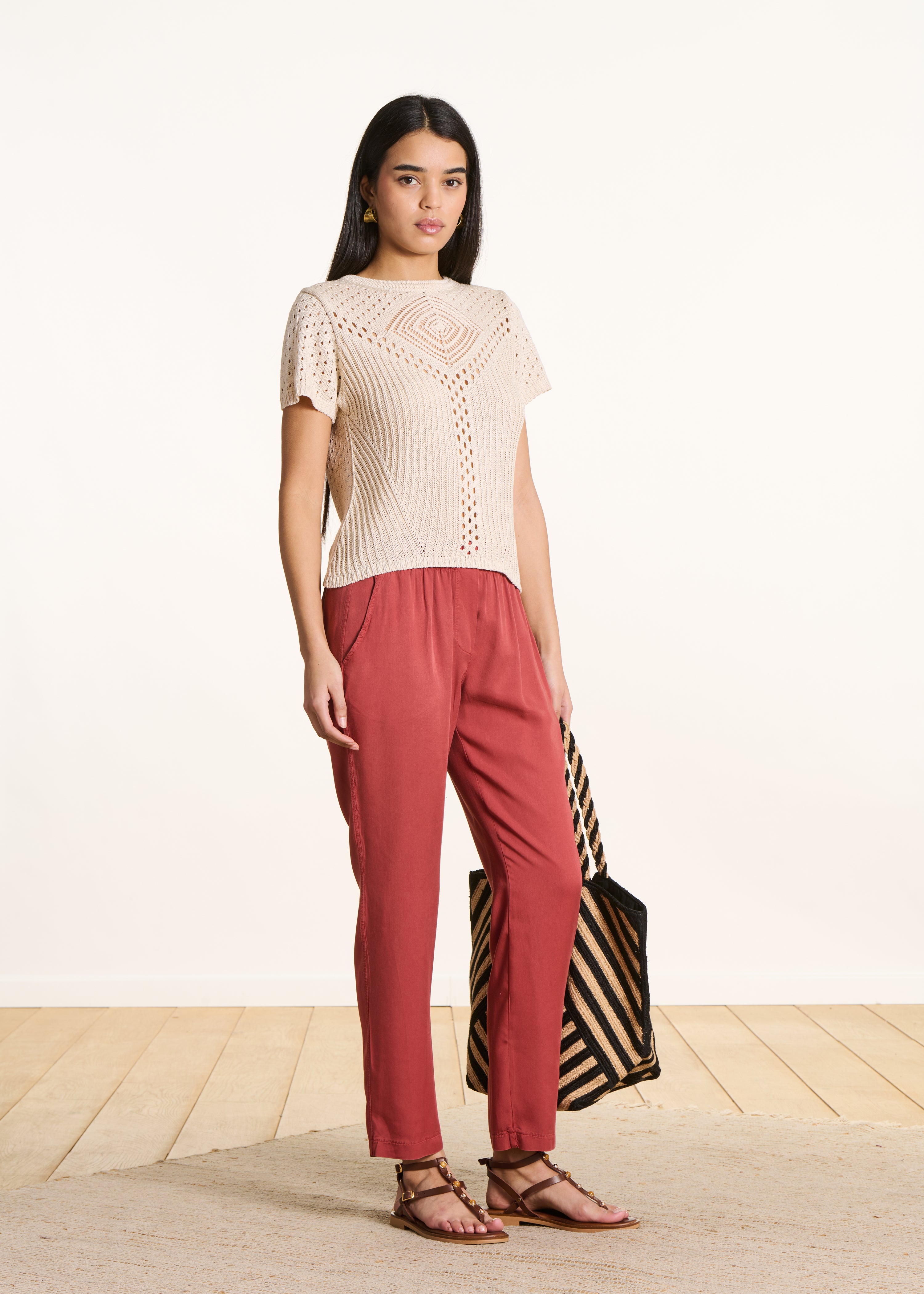 Pantalone fluido rosso in lyocell