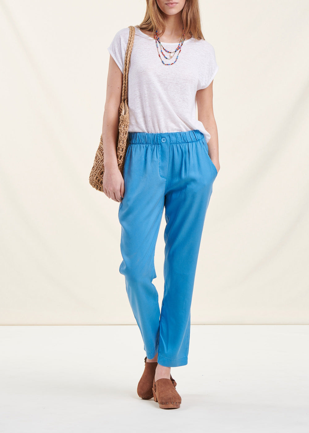 Pantalon fluide bleu en lyocell