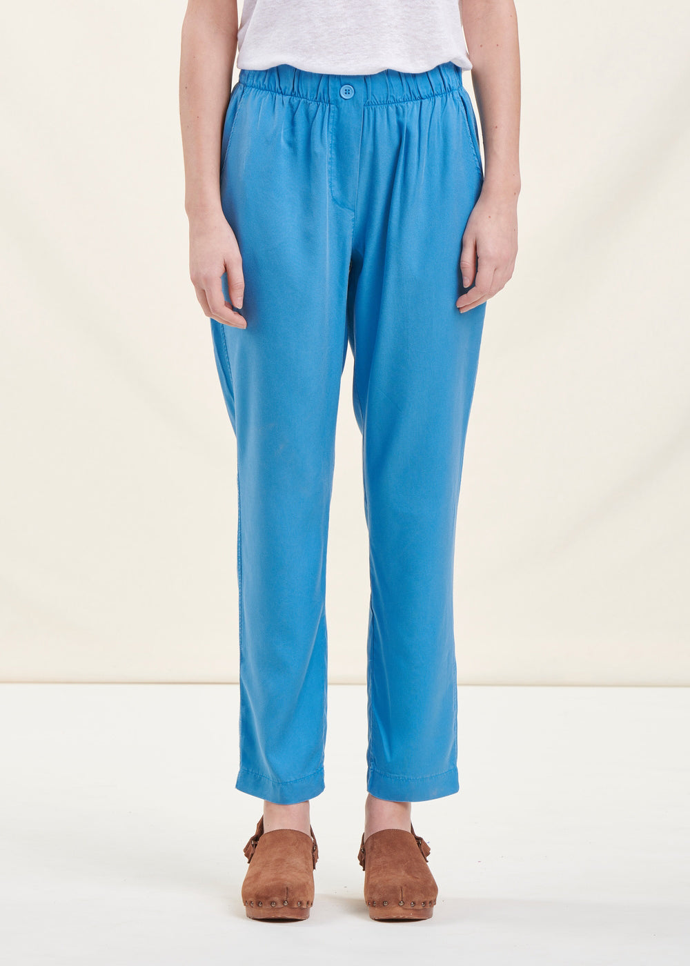 Pantalon fluide bleu en lyocell