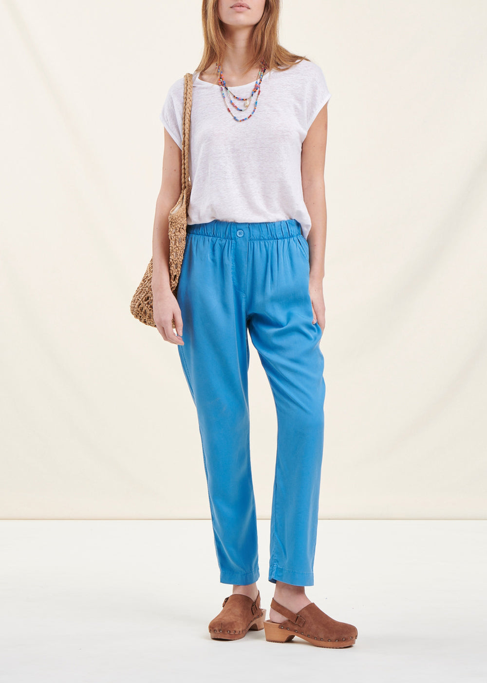Pantalon fluide bleu en lyocell