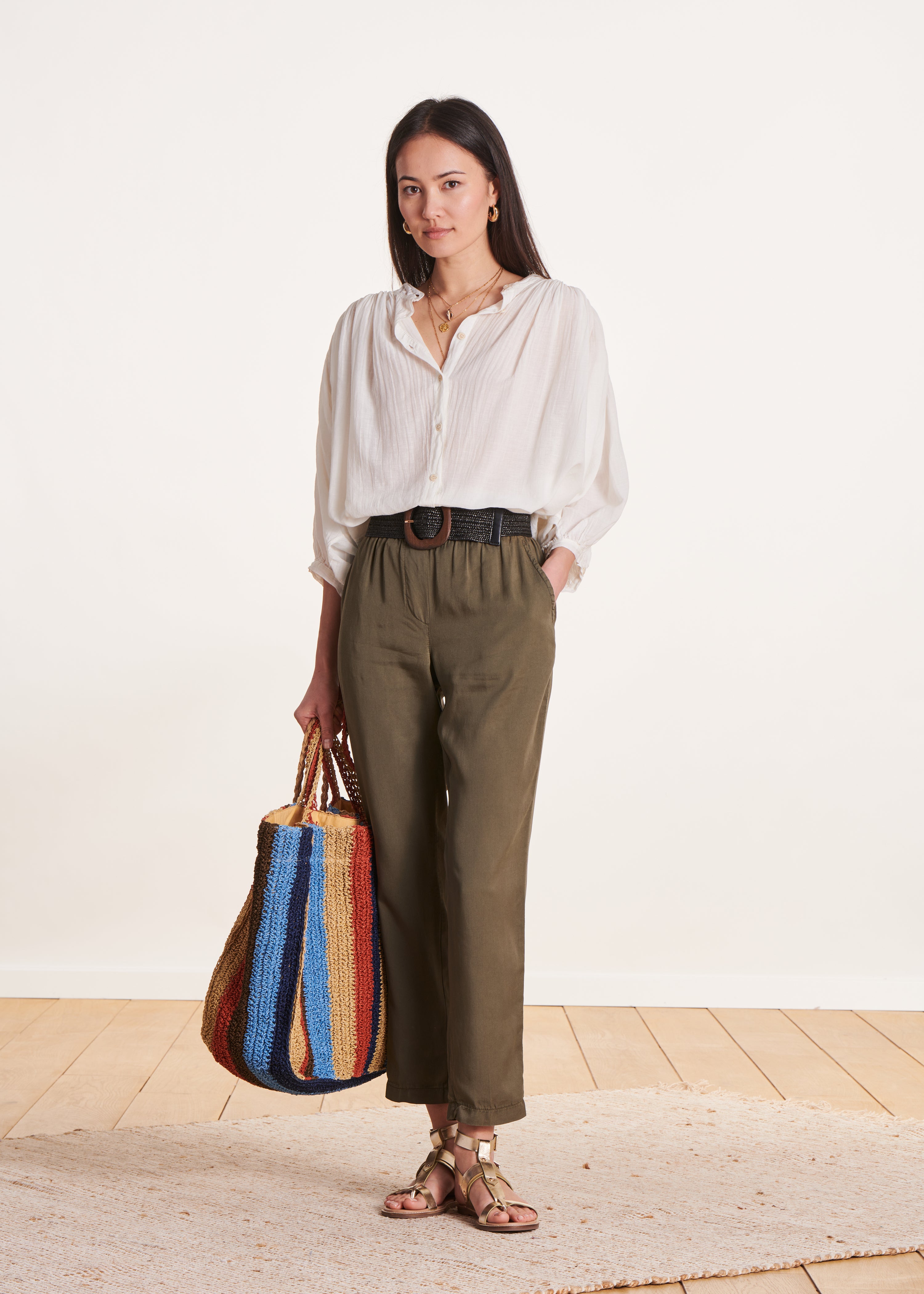 Pantalon fluide kaki en lyocell La Fée Maraboutée