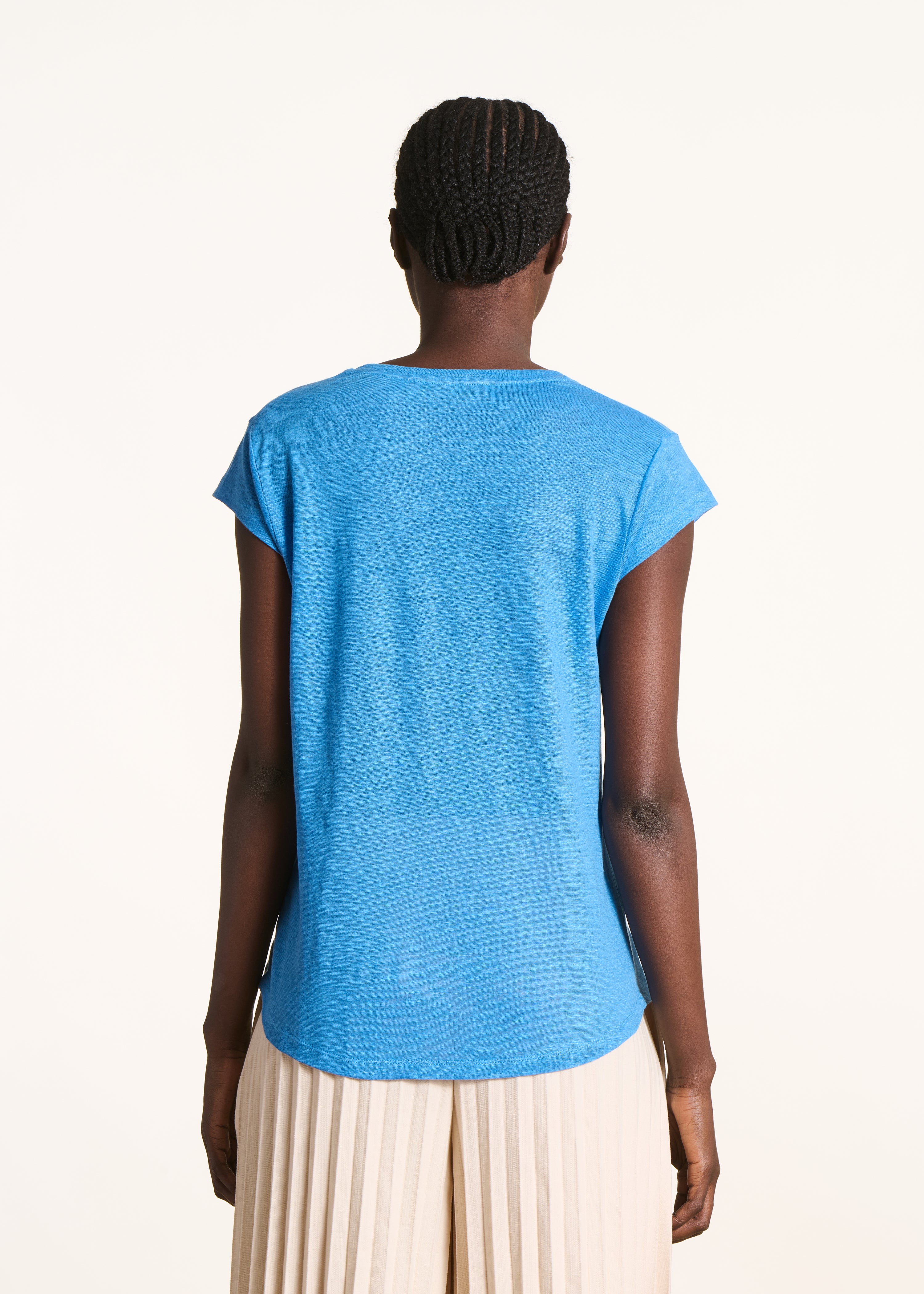 T-shirt bleu en lin manches courtes