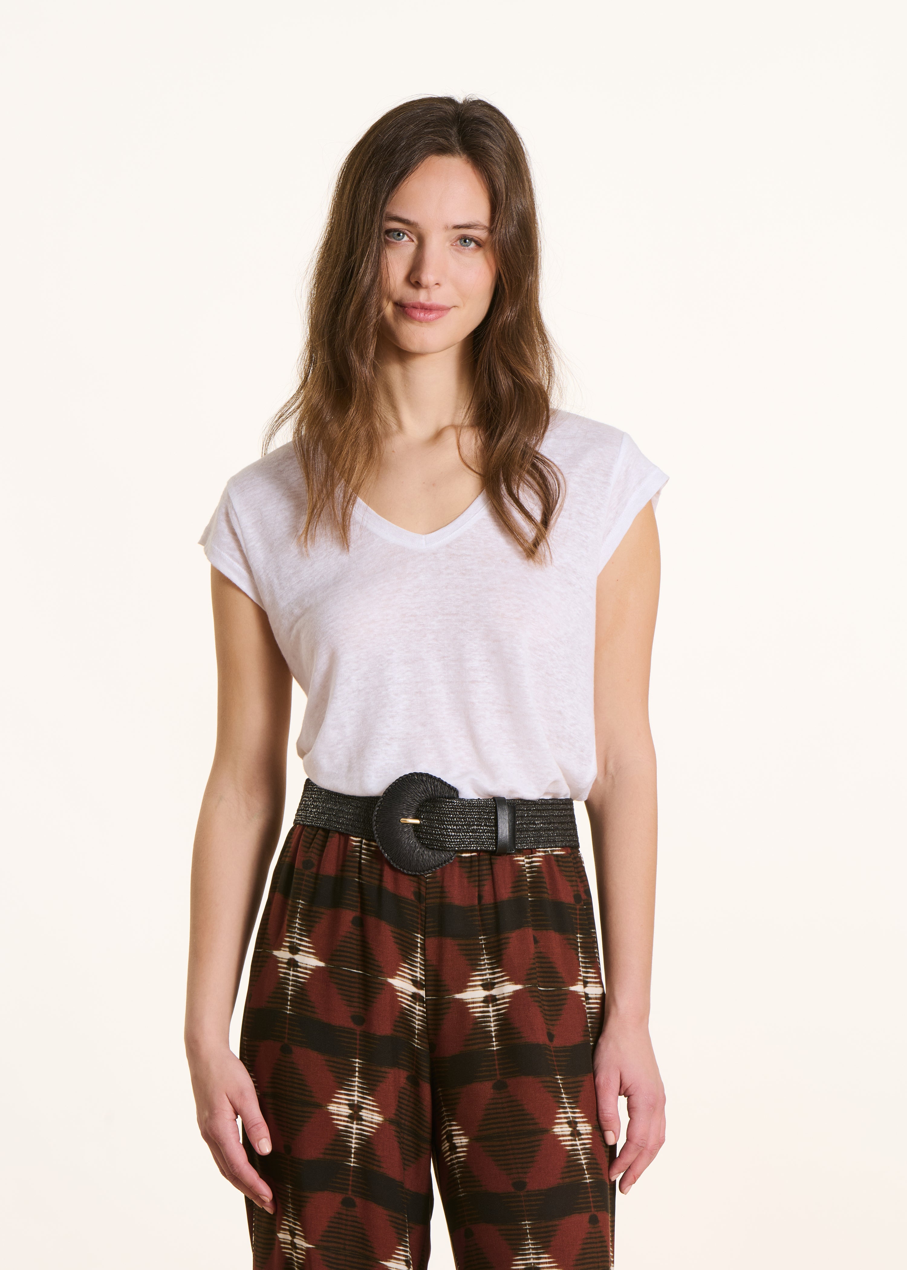 T-shirt blanc en lin manches courtes