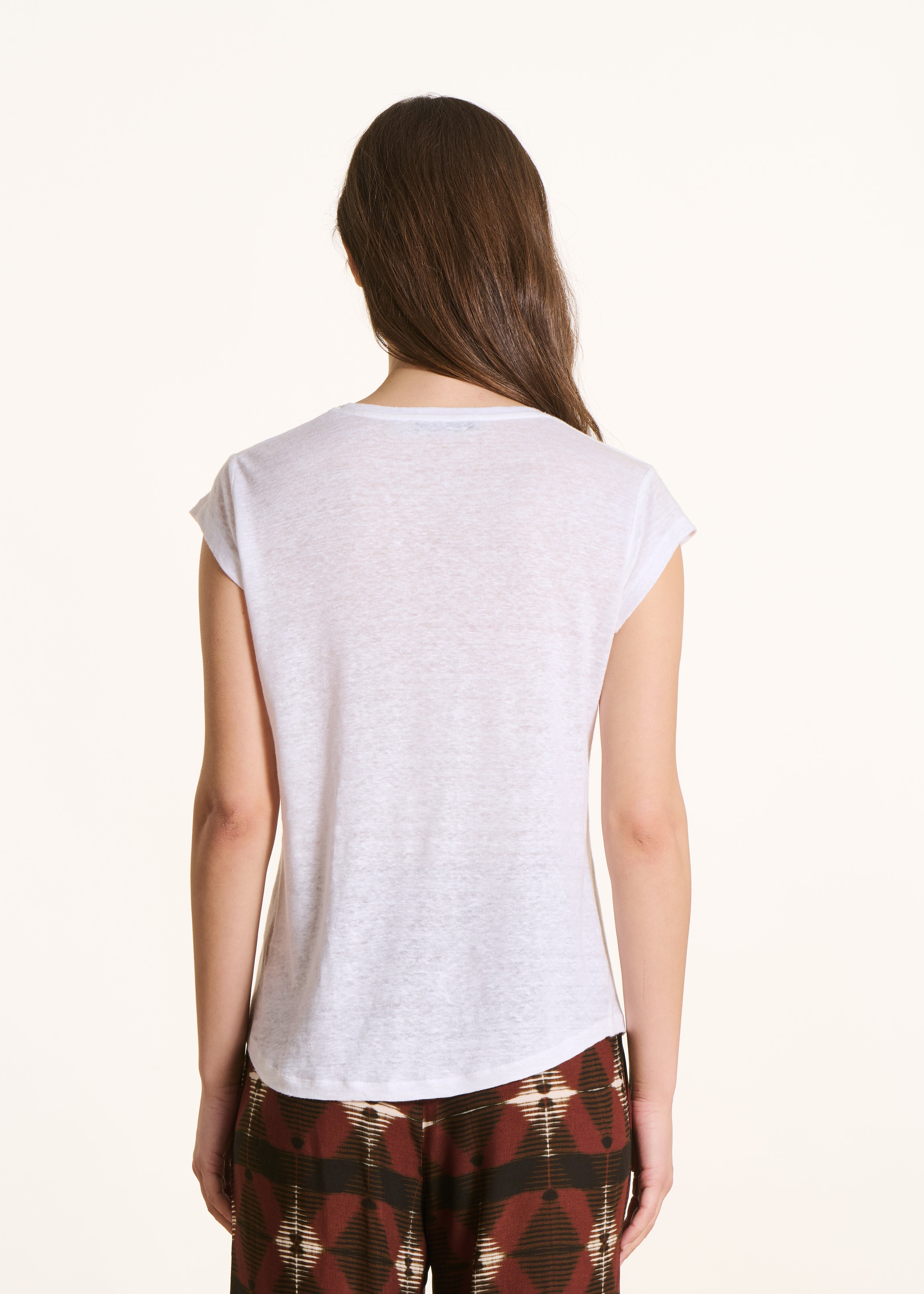 T-shirt blanc en lin manches courtes