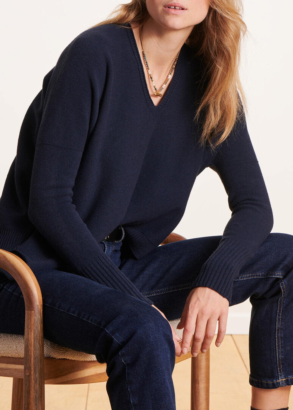 Fine-knit asymmetric sweater