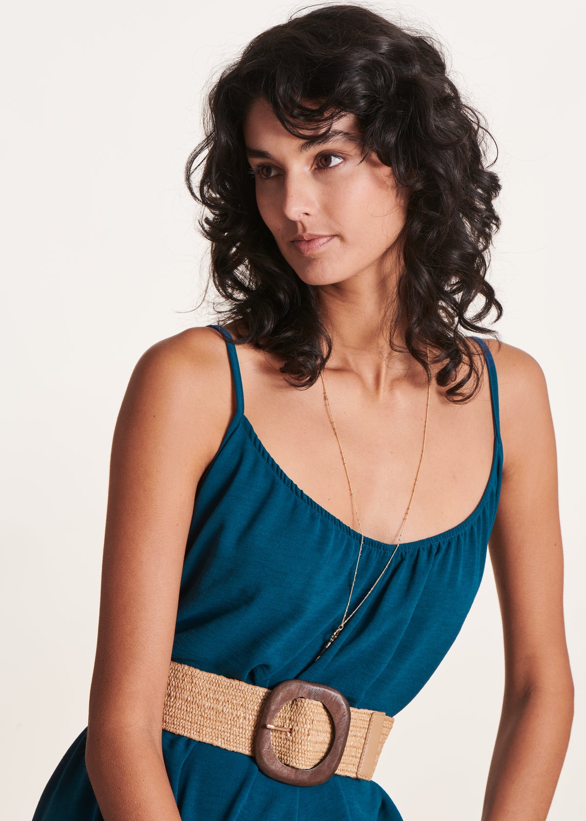 Petrol blue loose strappy jumpsuit