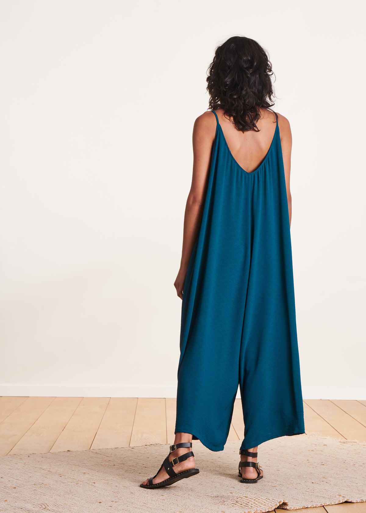 Petrol blue loose strappy jumpsuit