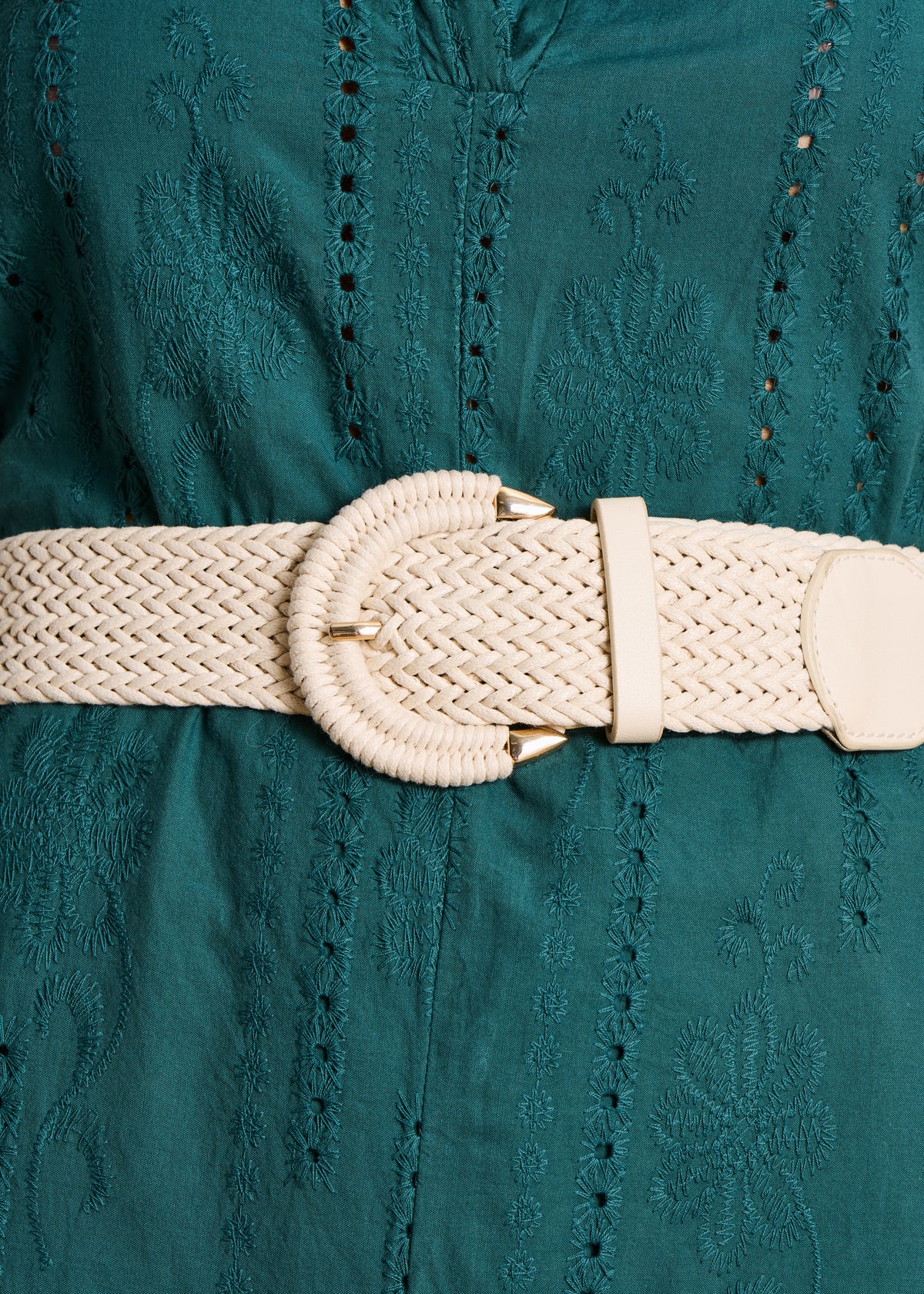 Wide ecru braided belt