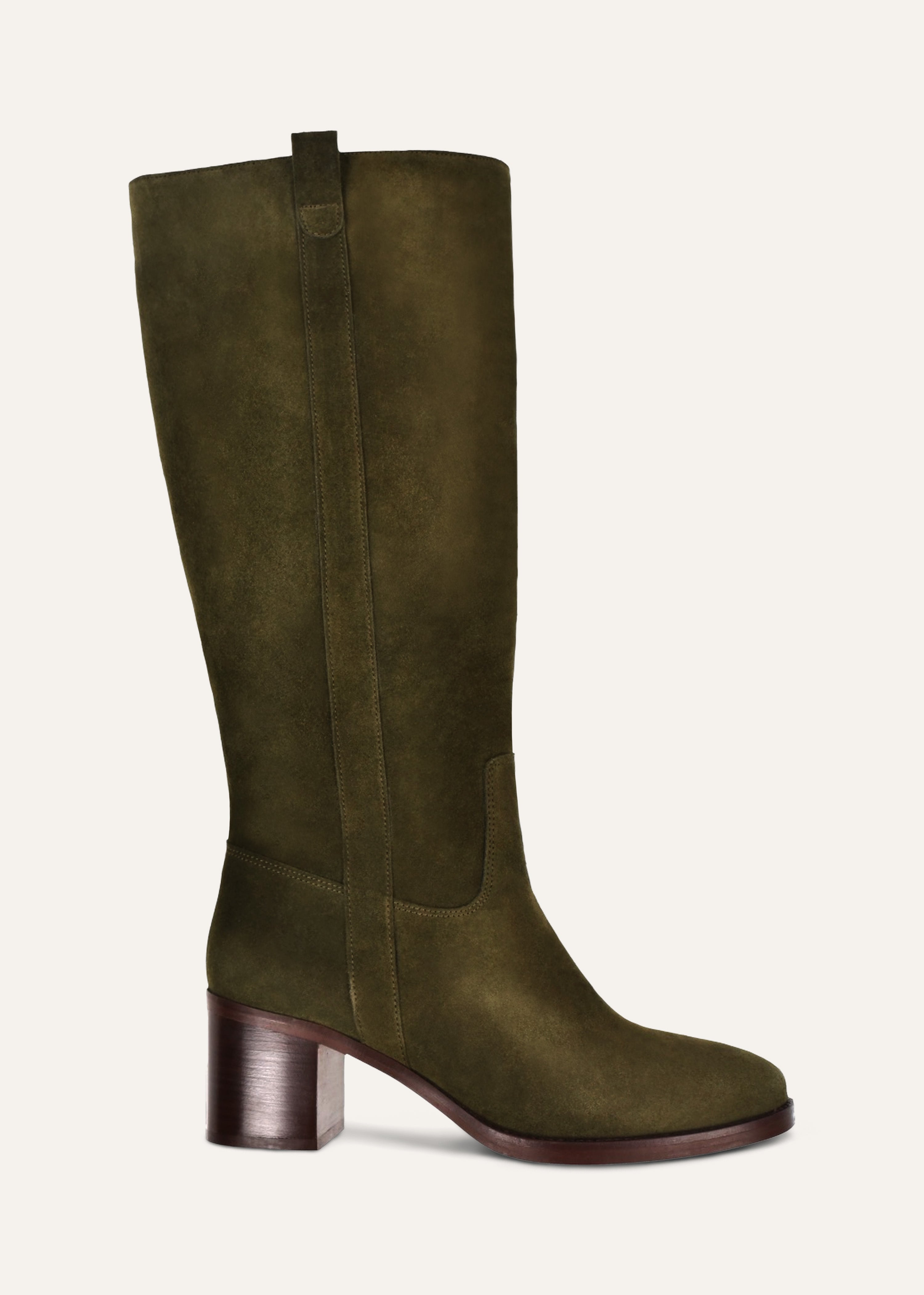 Botas kaki de salto em pele