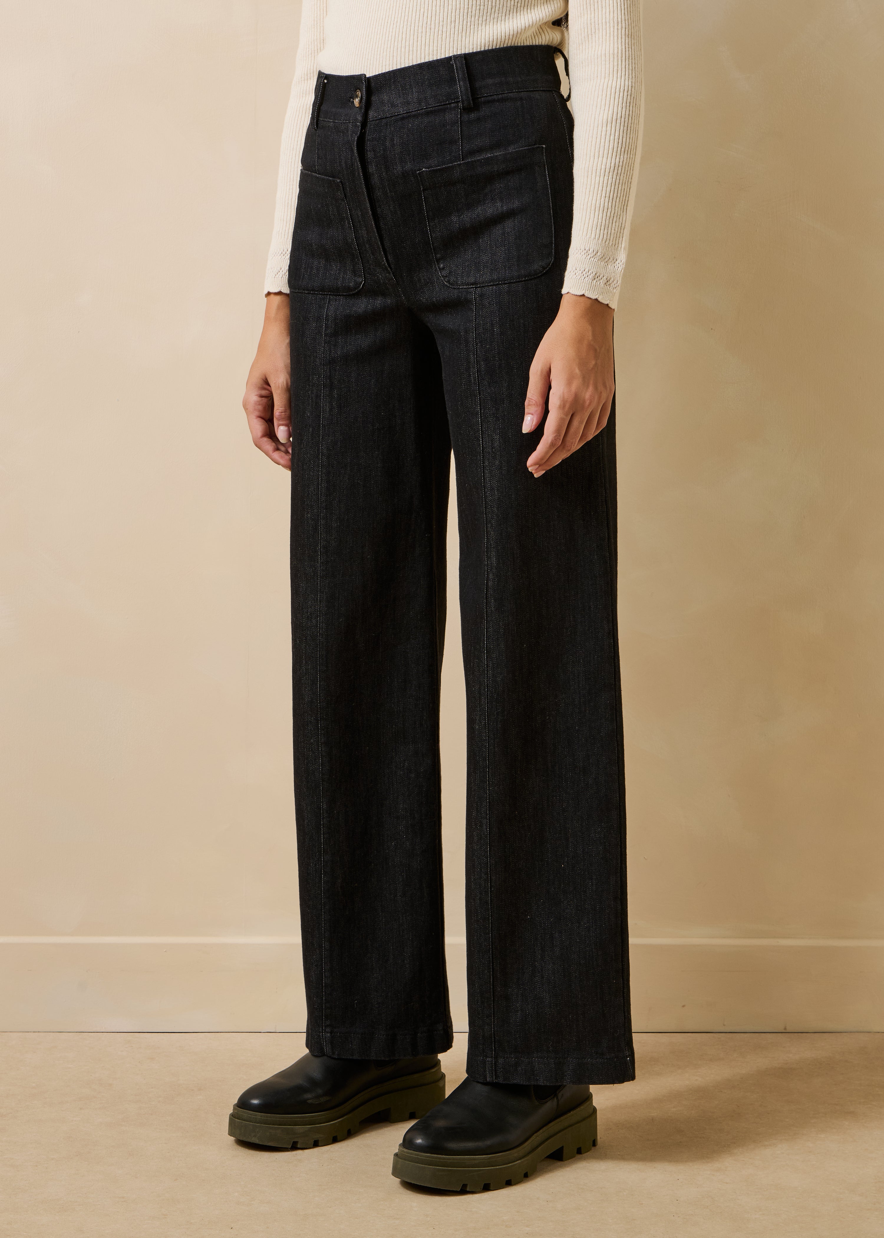 black high-waisted jeans