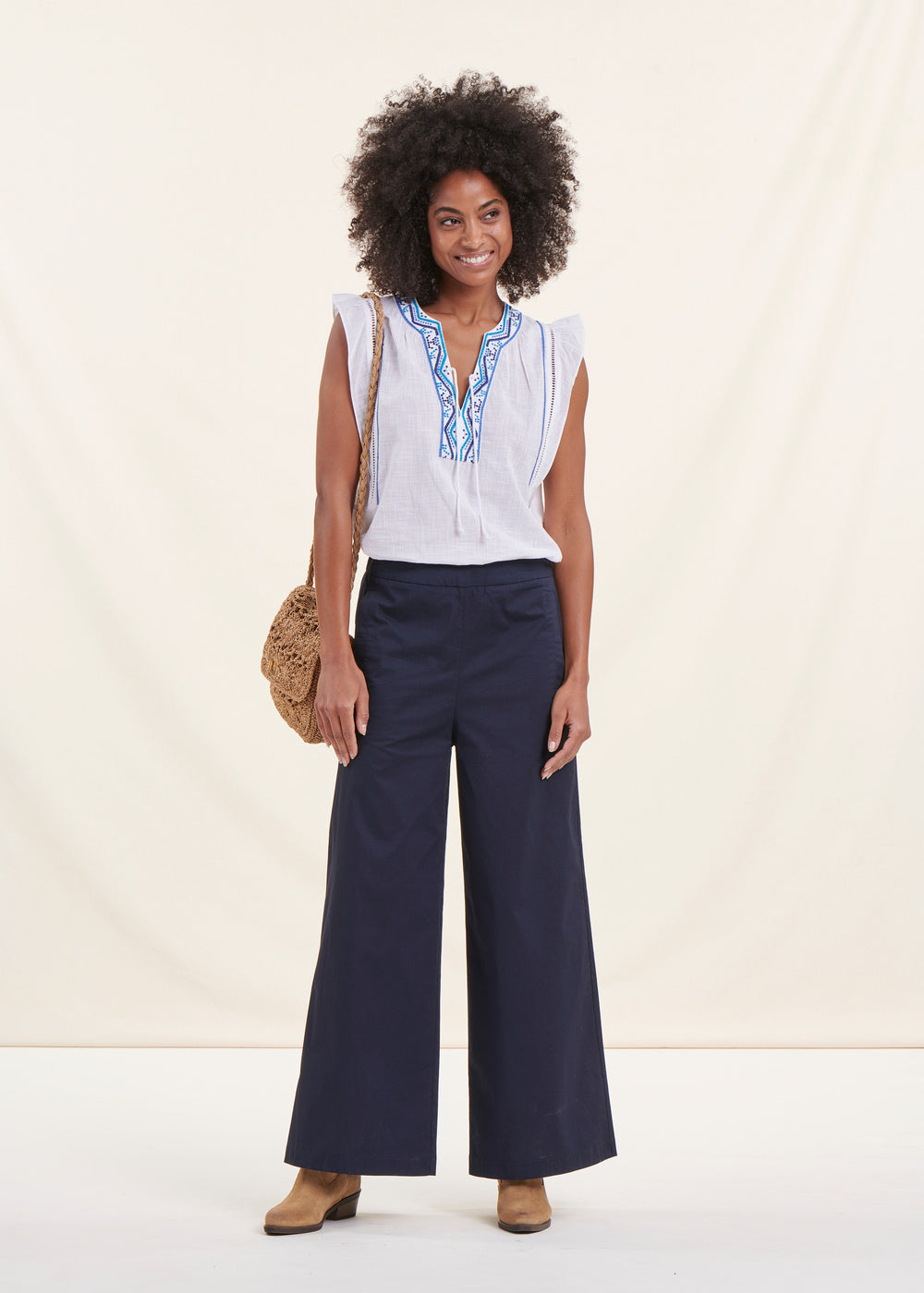 Pantalon ample bleu marine sale