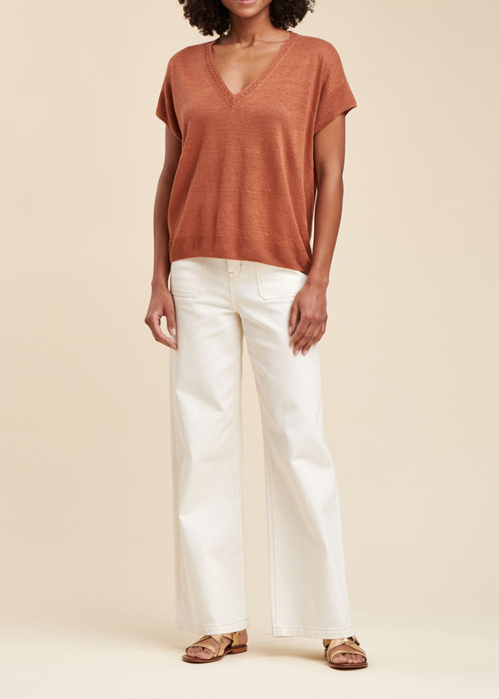 Flowing linen sweater, short sleeves
