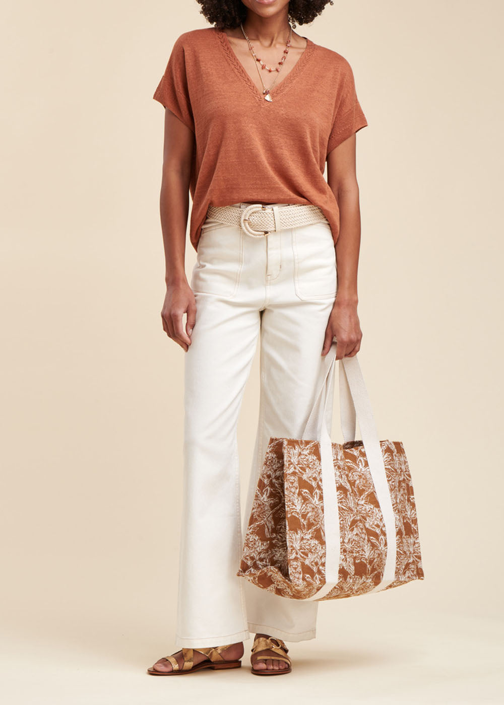 Flowing linen sweater, short sleeves