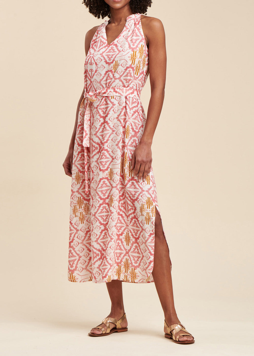 Langes, weites, bedrucktes Kleid aus Viskose mit Ecovero™-Ökodesign