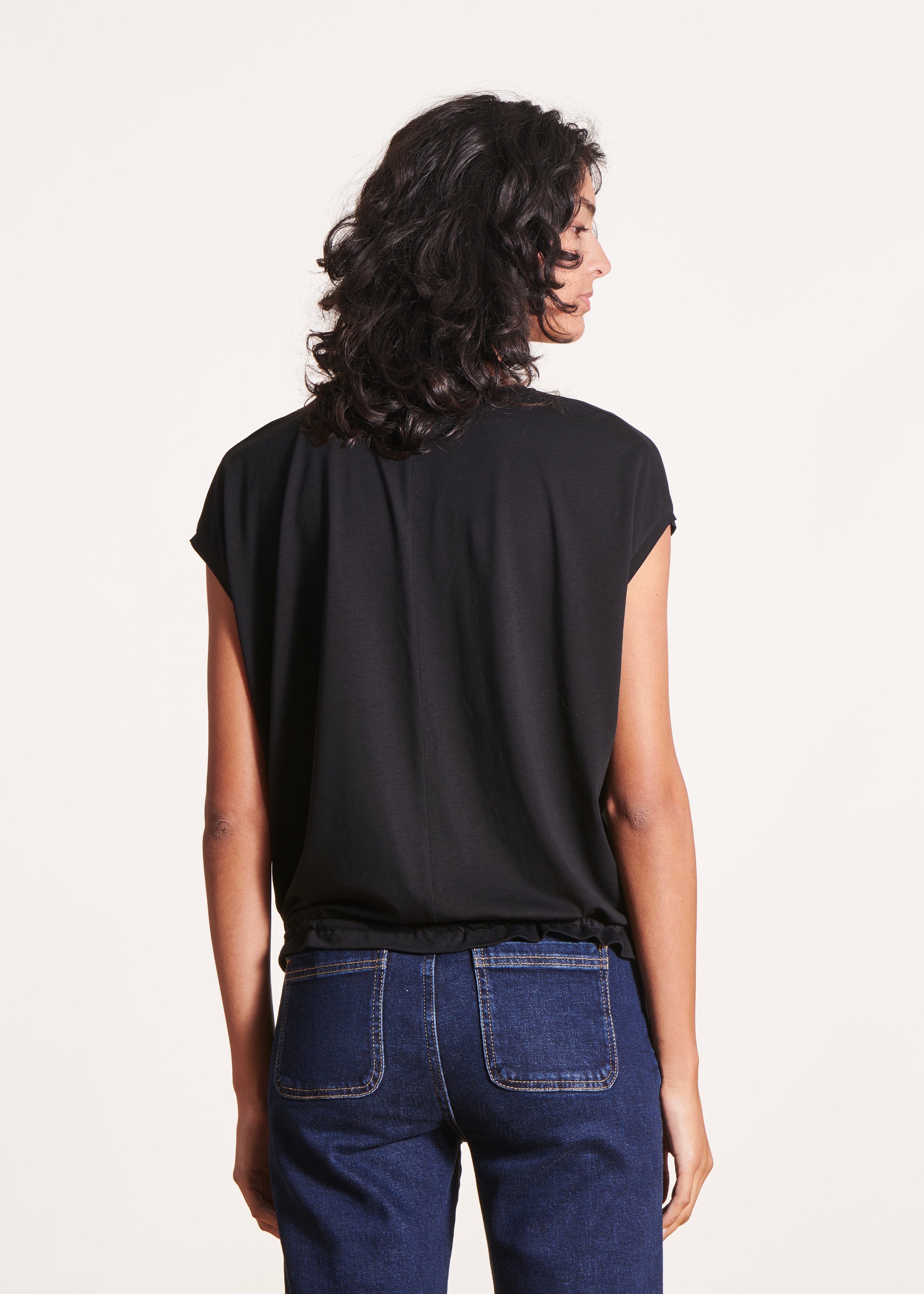 T-shirt blousant noir en lyocell manches courtes