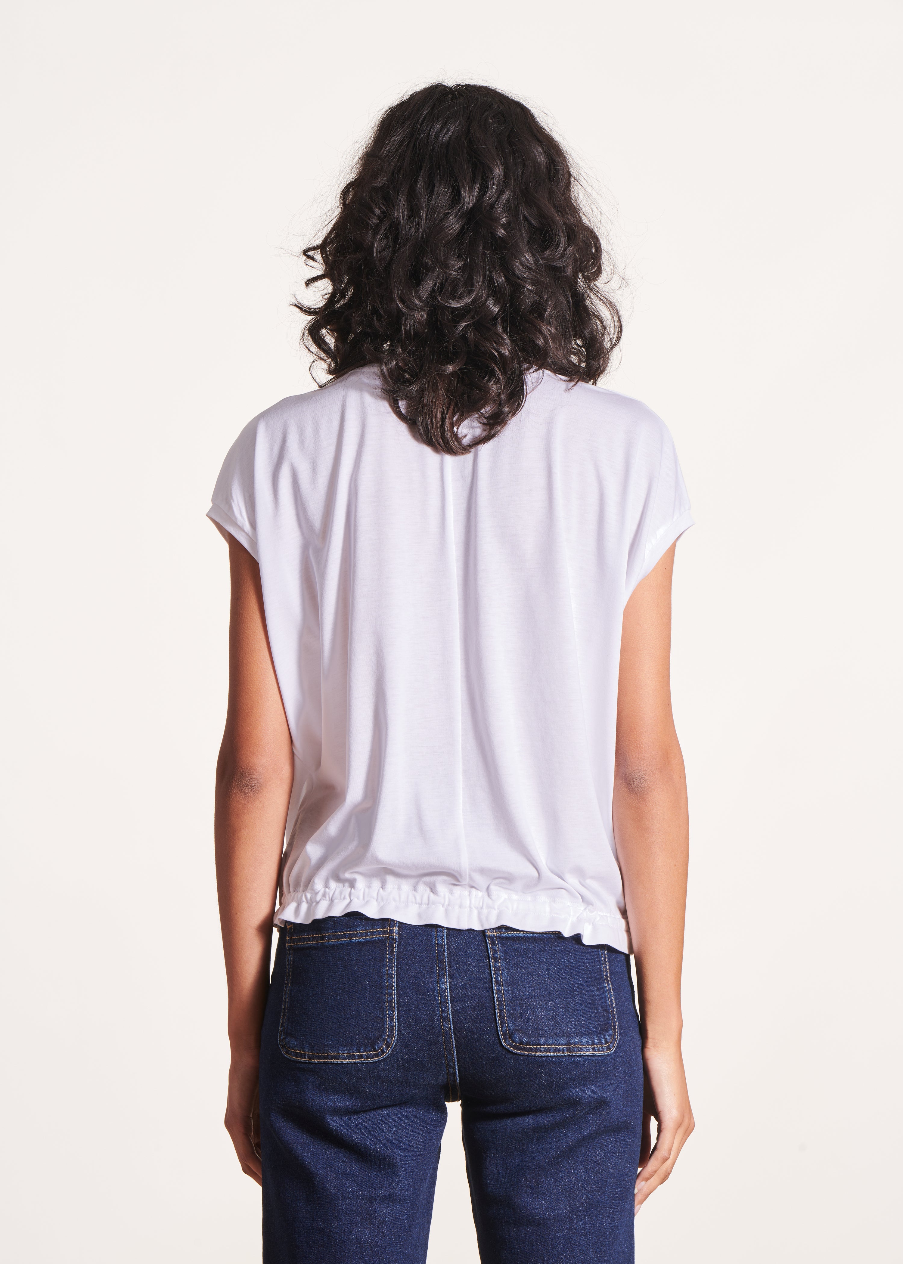 T-shirt blousant blanc en lyocell manches courtes