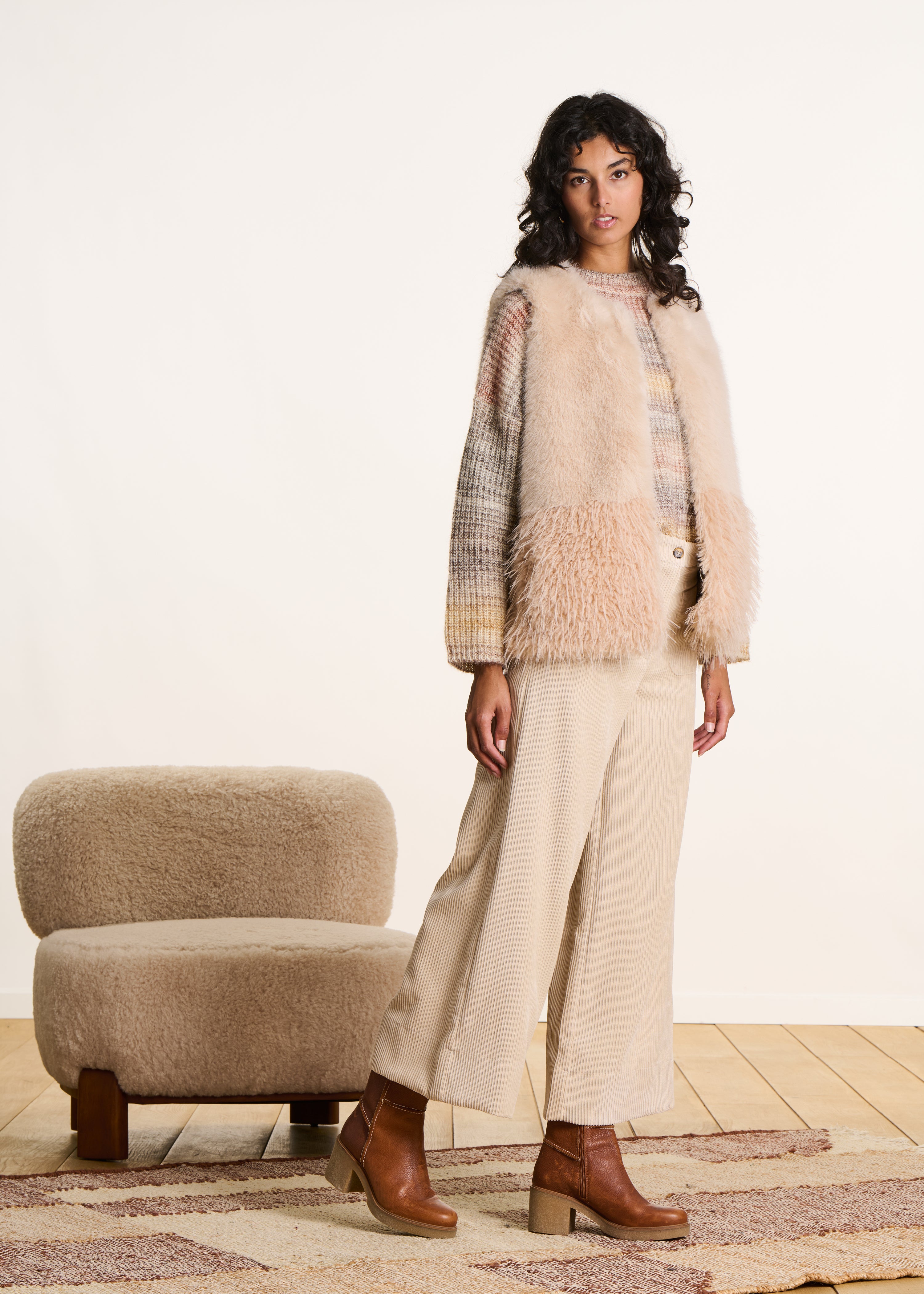 Bottines mi-mollet en cuir camel