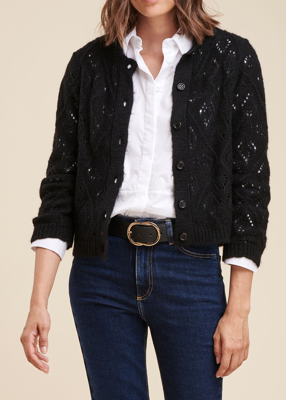 Cardigan lavorato a maglia traforata