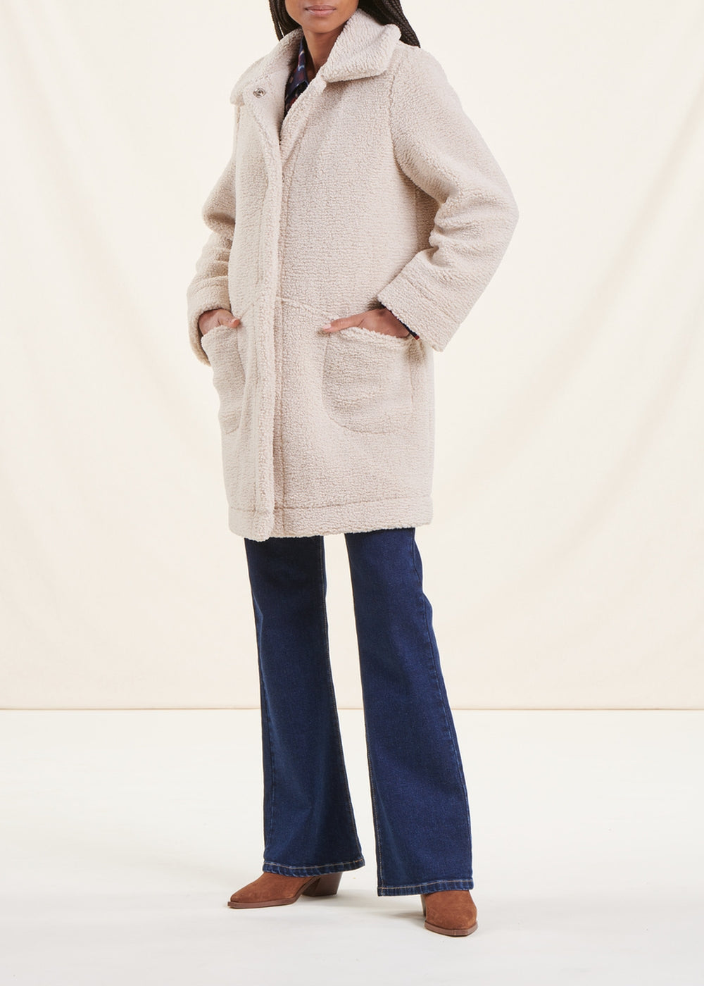 Cappotto 3/4 in bouclè ecrù