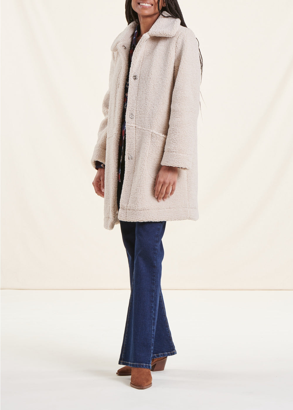 Cappotto 3/4 in bouclè ecrù