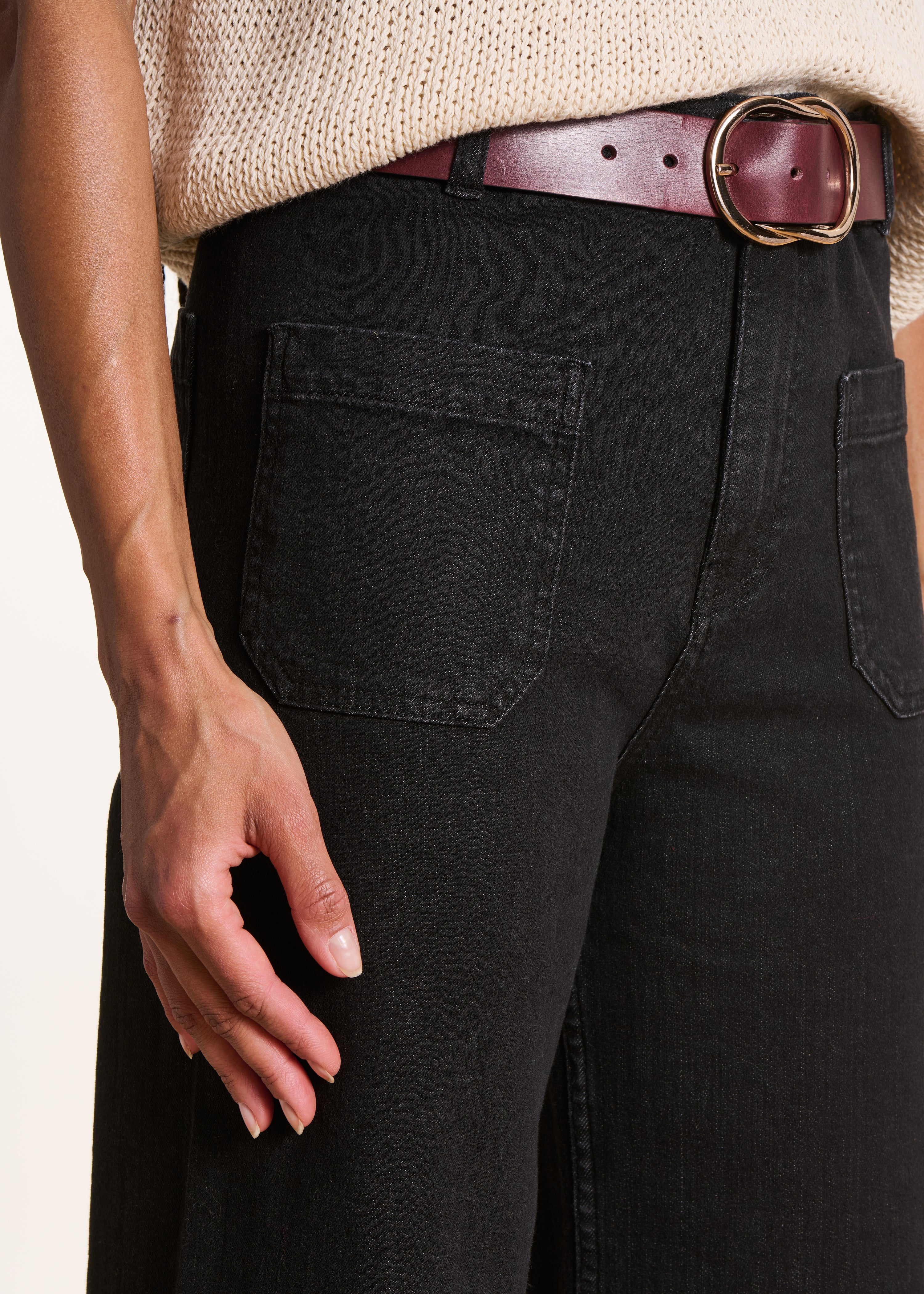 Jean flare noir taille haute en coton biologique