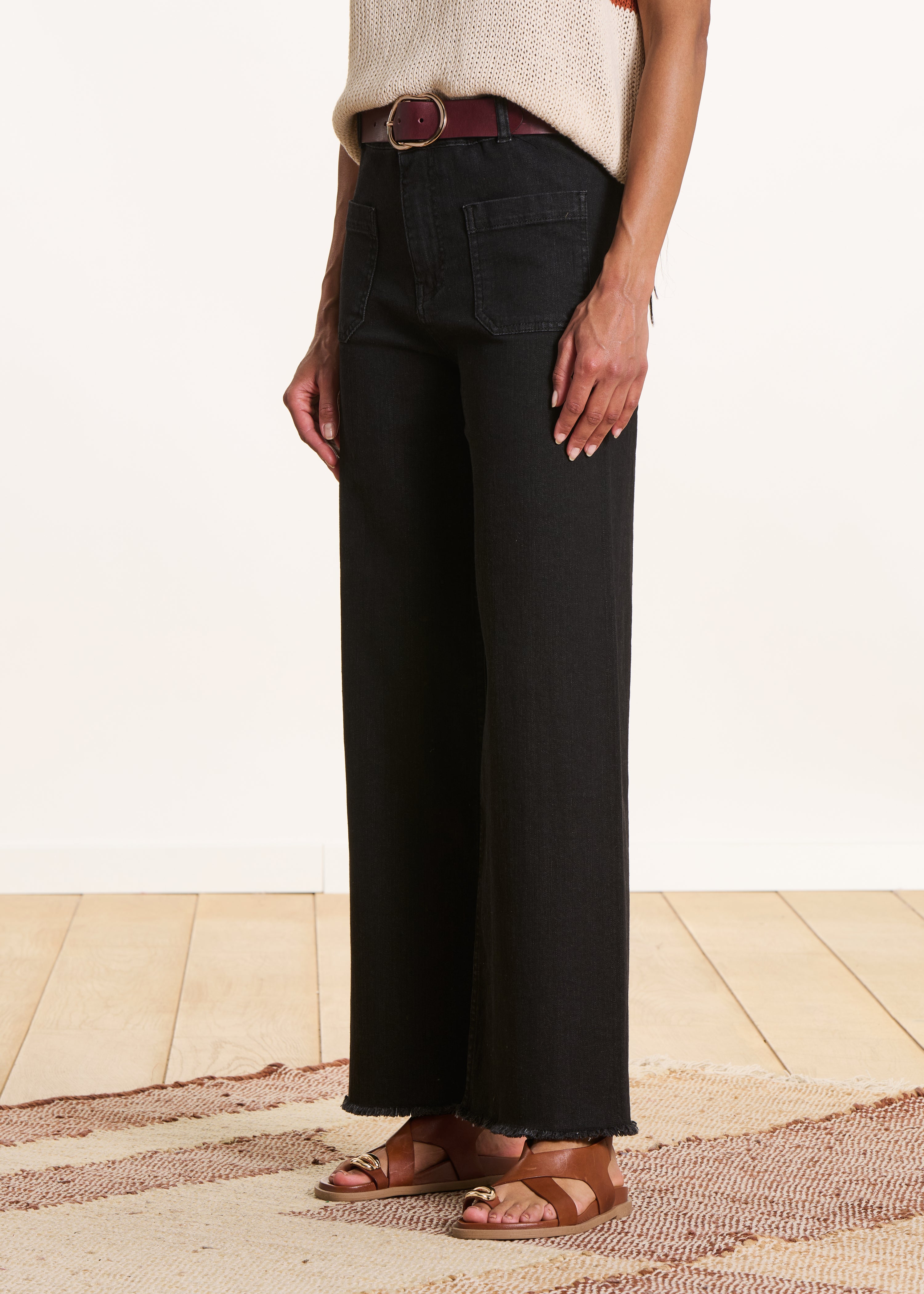 Jean flare noir taille haute en coton biologique