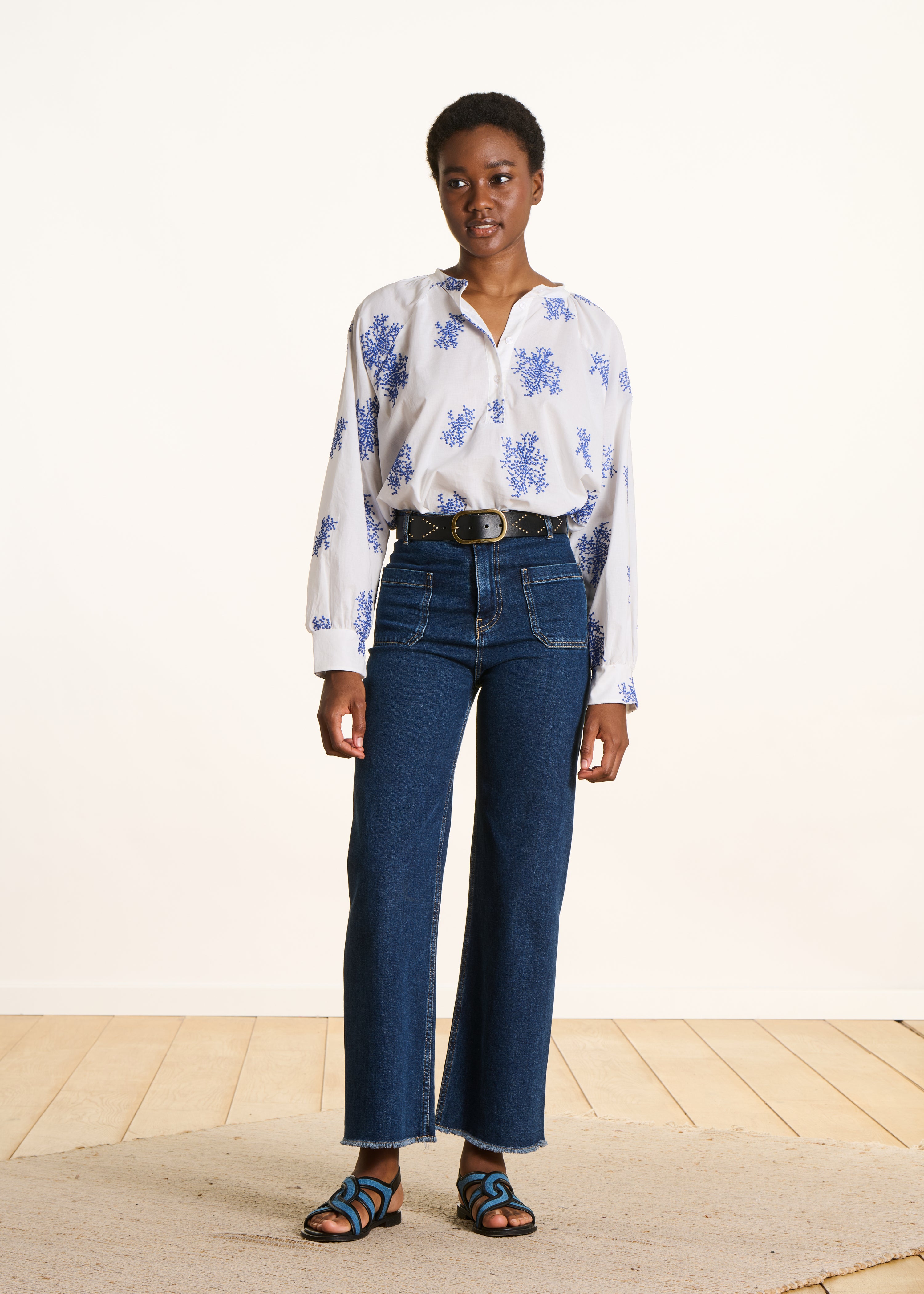Jean flare taille haute en coton biologique