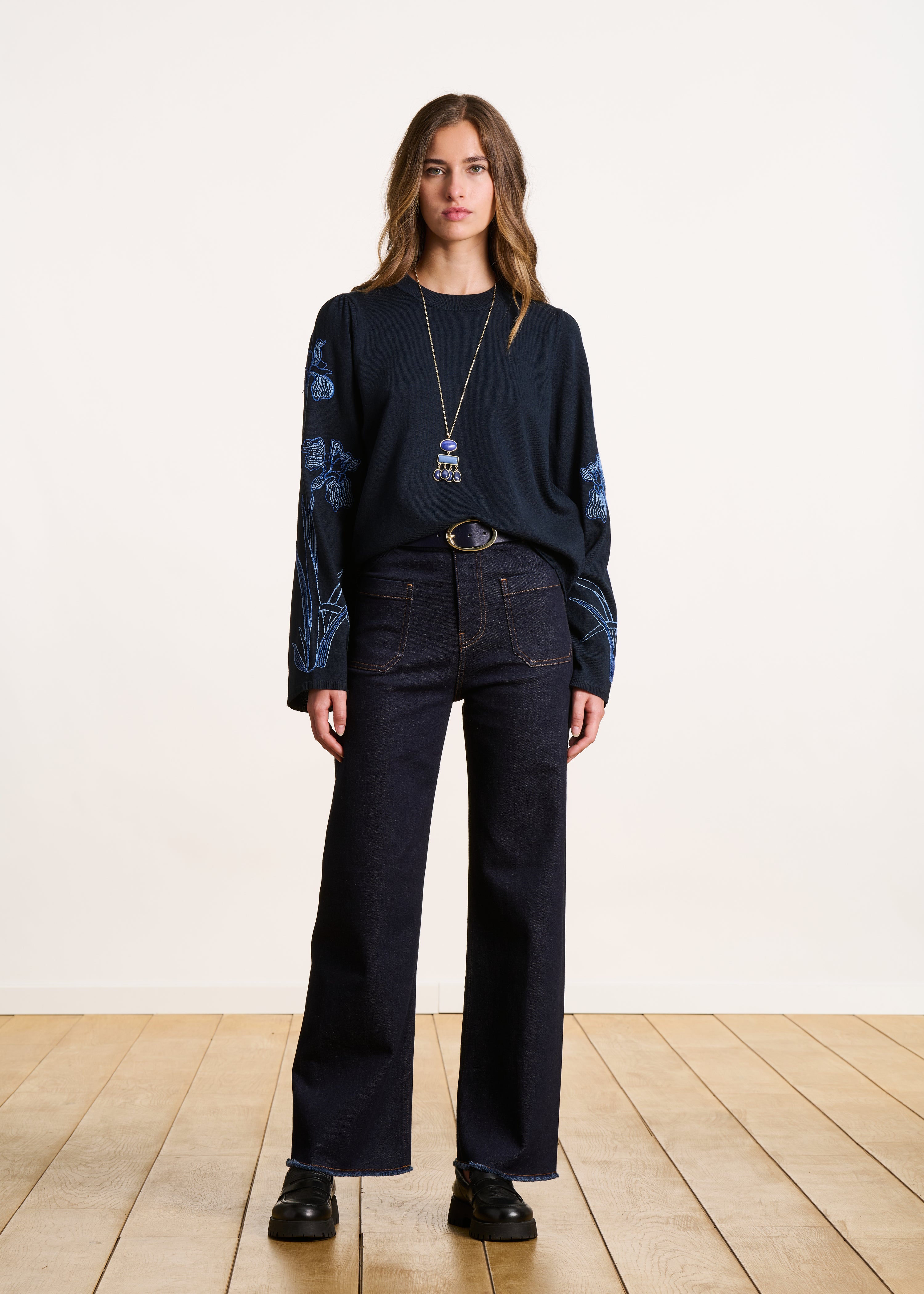 Jean foncé flare taille haute en coton biologique La Fée Maraboutée