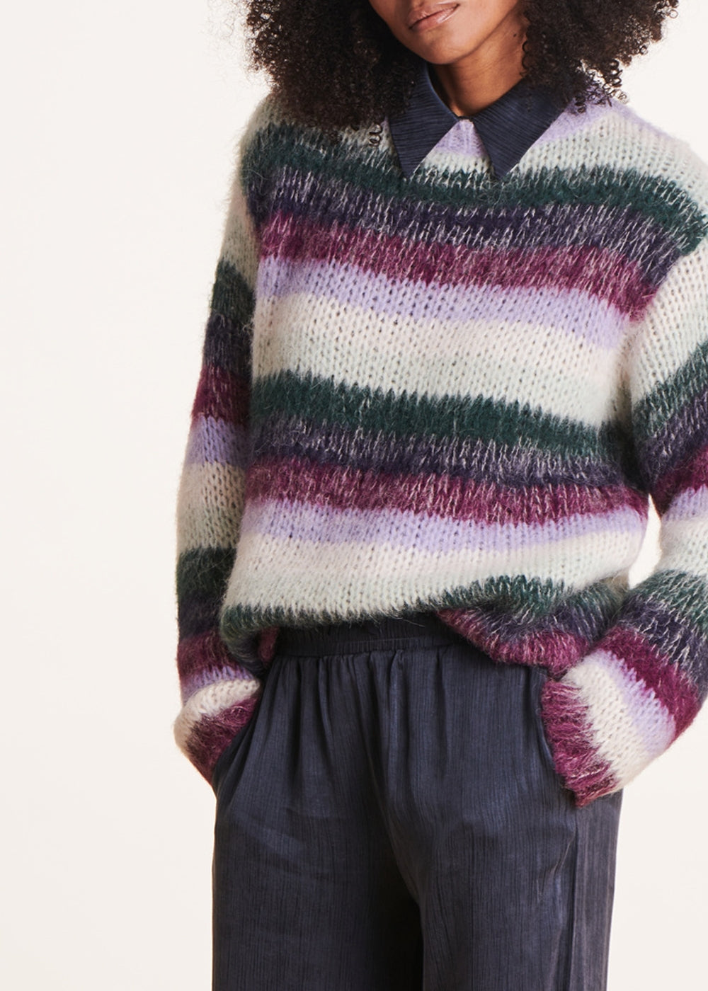 weiß Pullover mit breiten Streifen