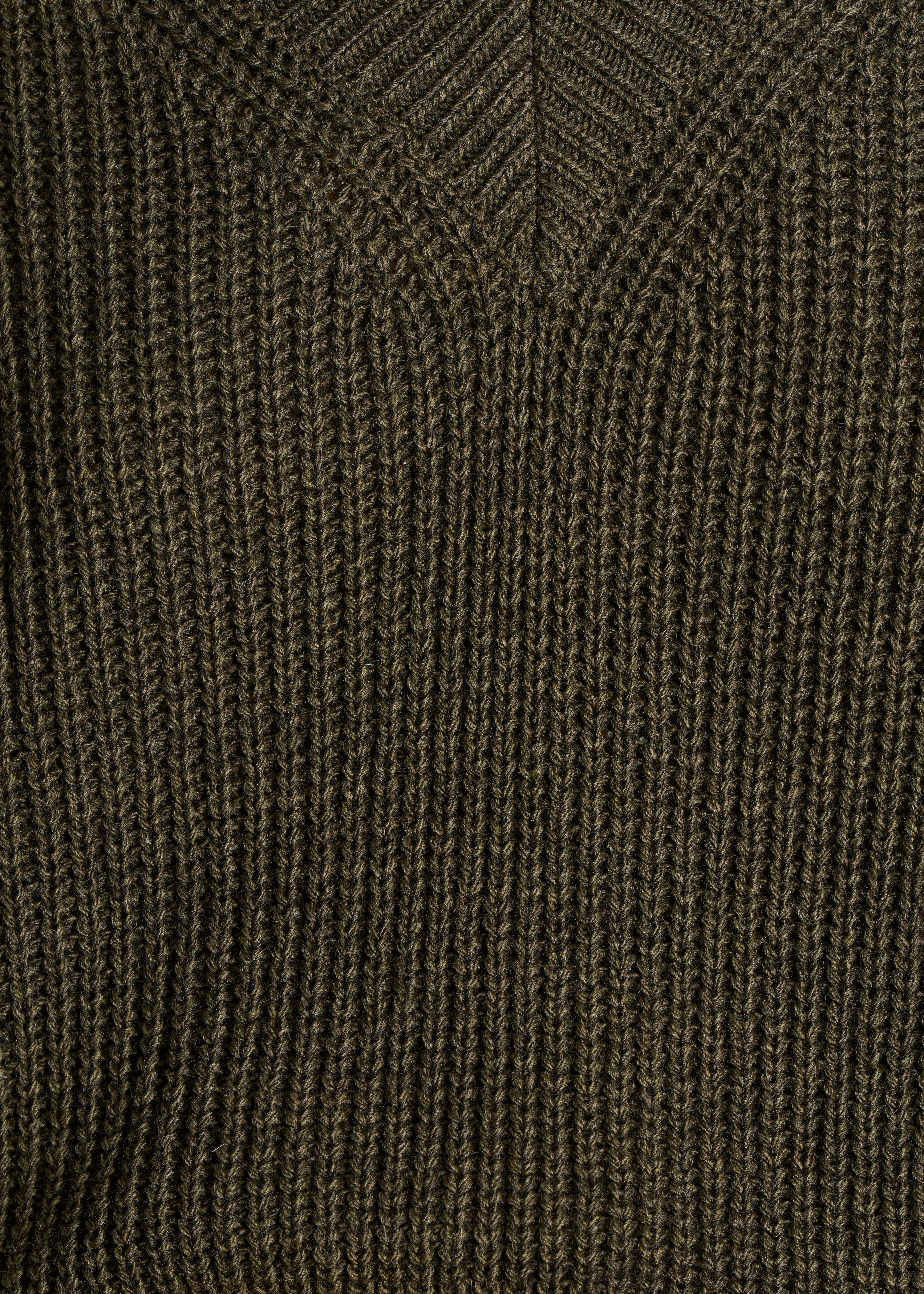 Khaki Pullover mit V-Ausschnitt aus Perlmuster-Rippstrick