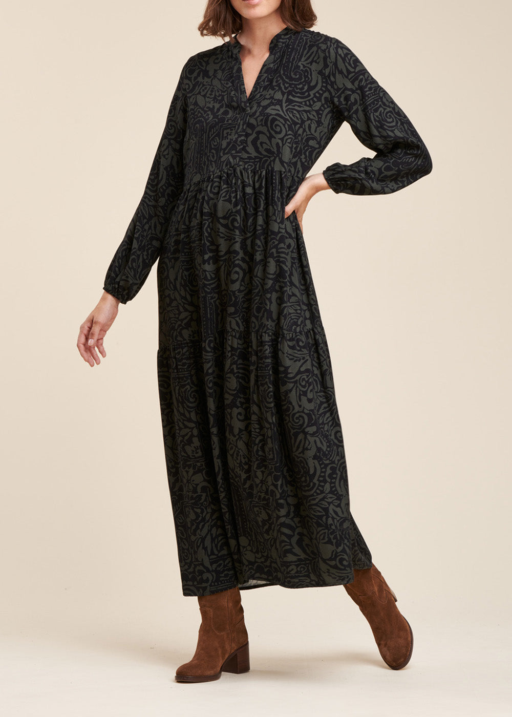 Robe longue à imprimé bicolore