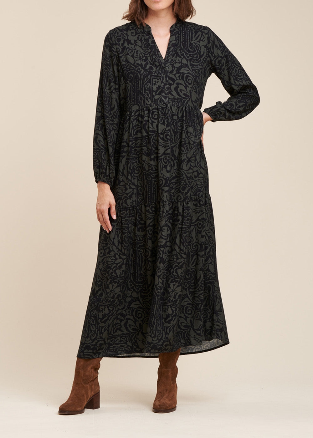 Robe longue à imprimé bicolore