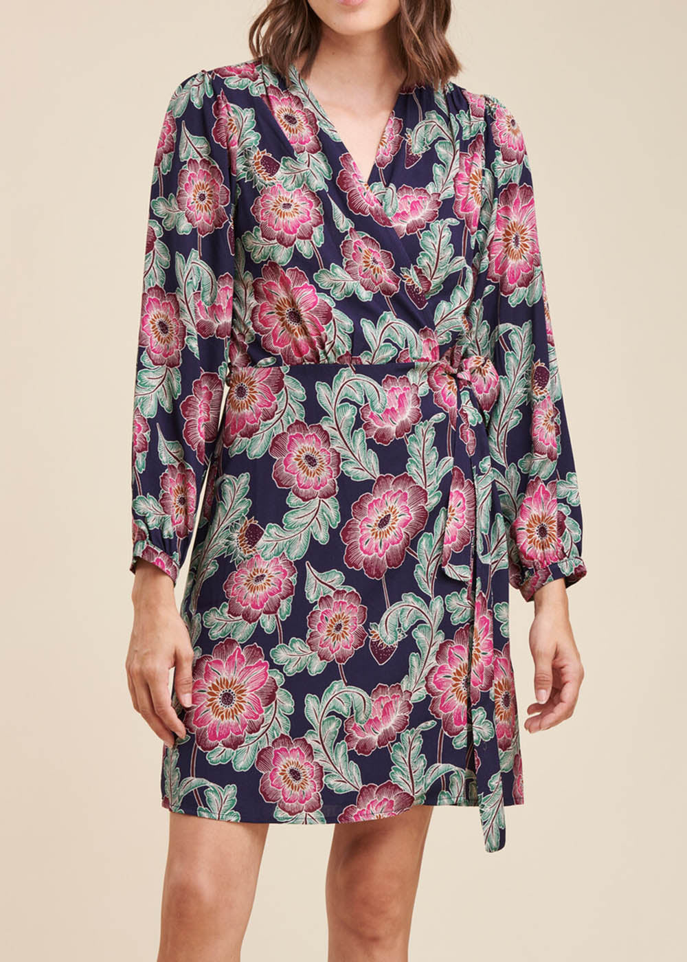 Robe portefeuille courte à imprimé fleuri