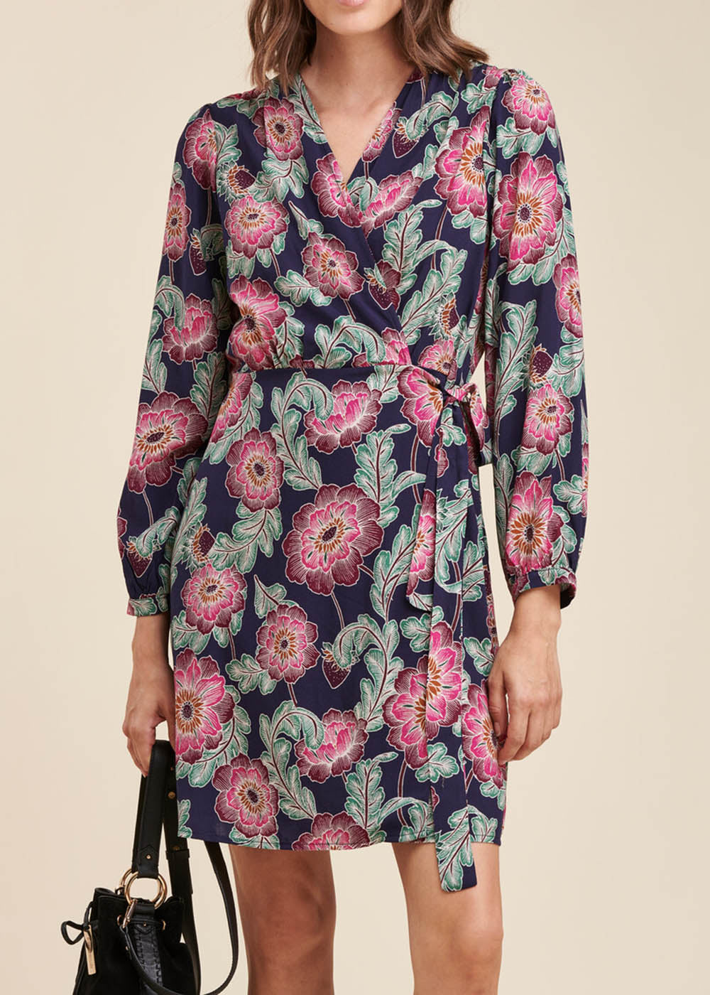Robe portefeuille courte à imprimé fleuri