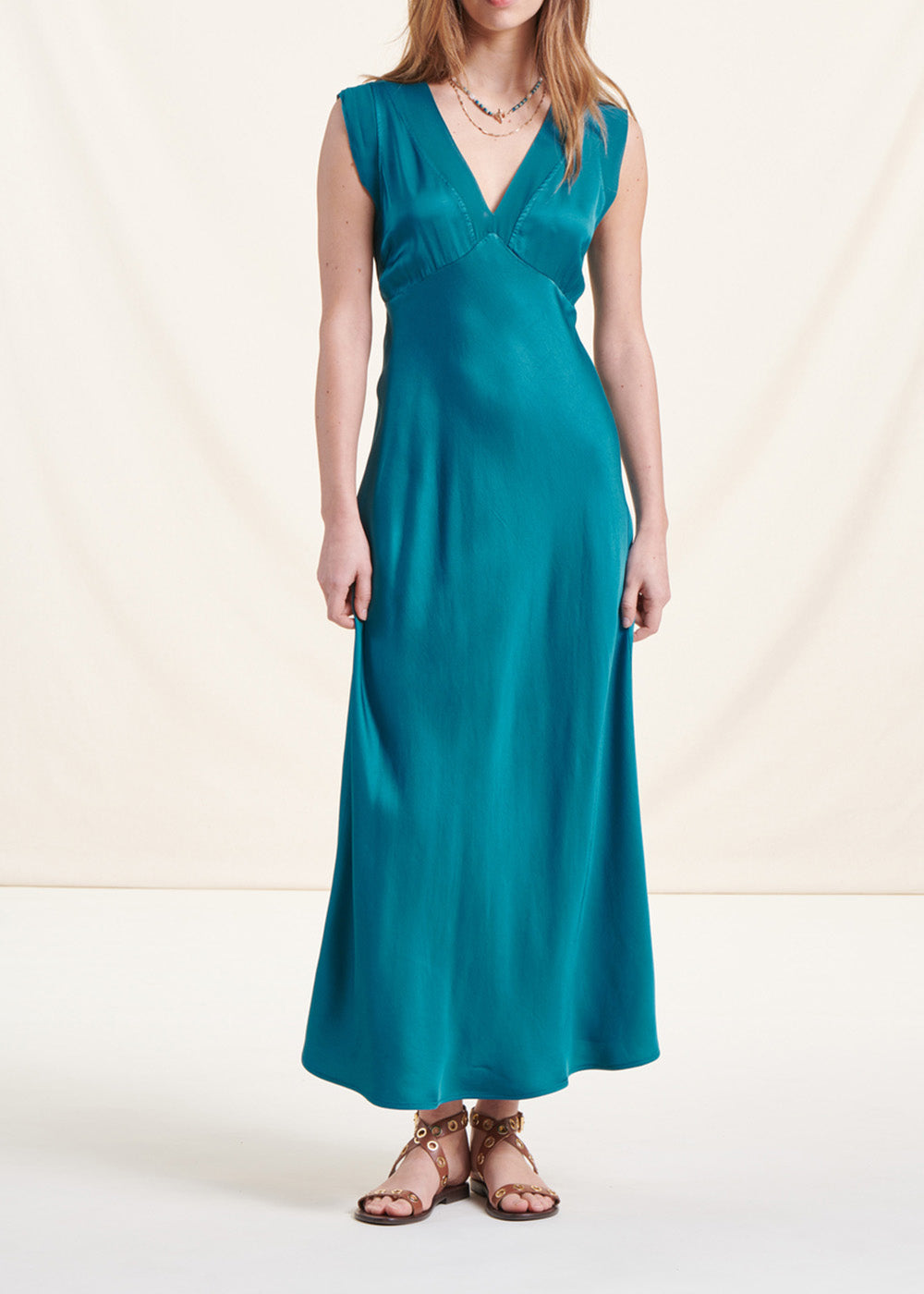 Robe longue fluide habillée bleue
