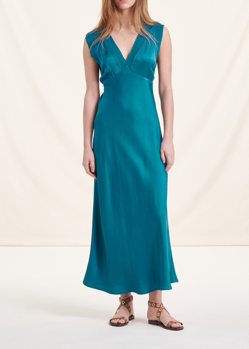 Robe longue fluide habillée bleue
