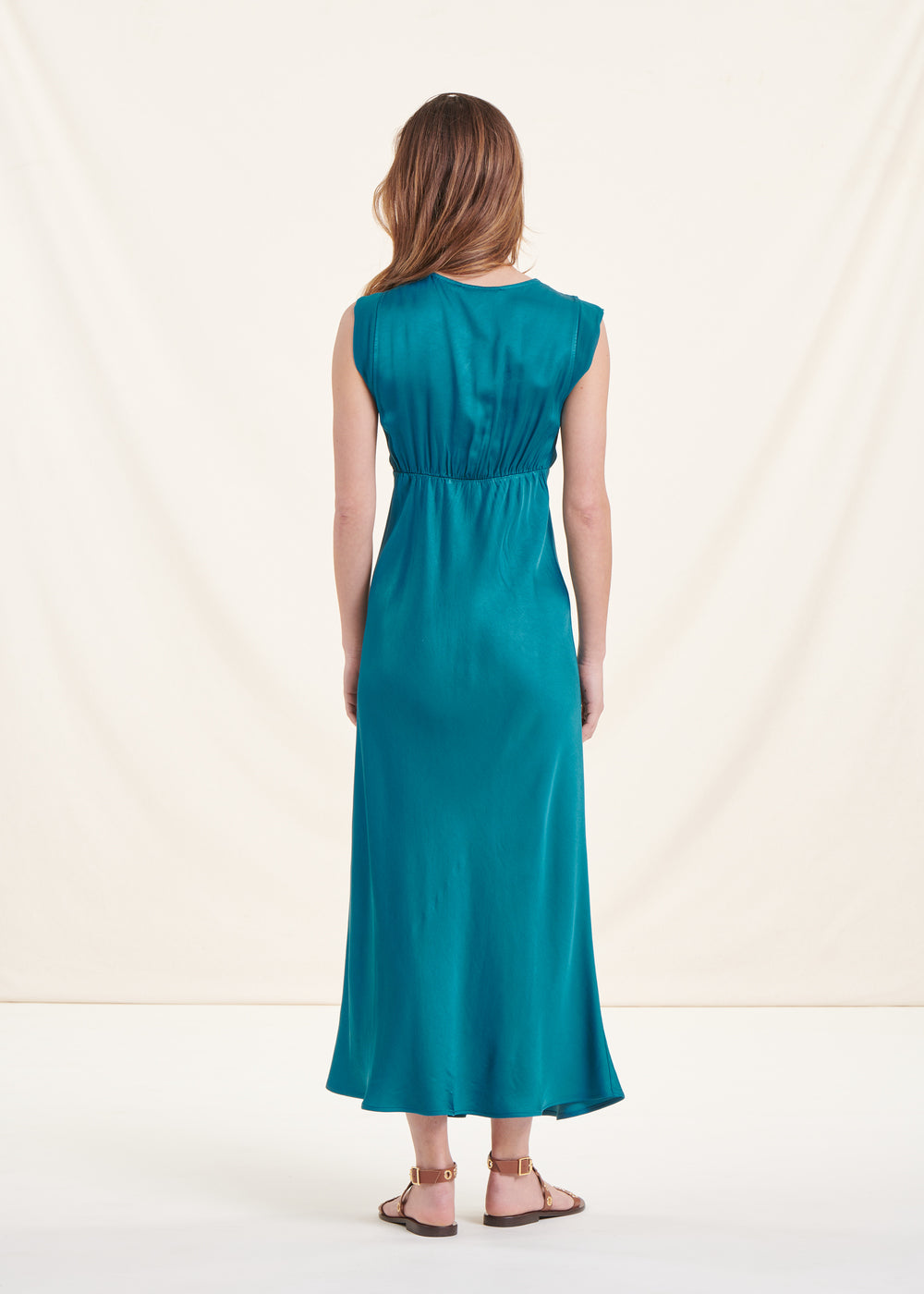 Robe longue fluide habillée bleue