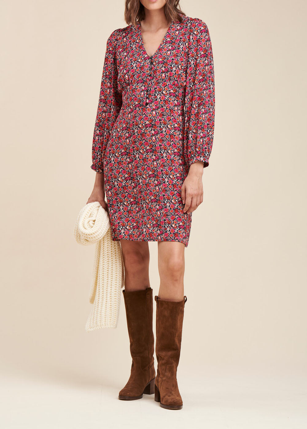 Ecovero short fitted viscose dress with floral print