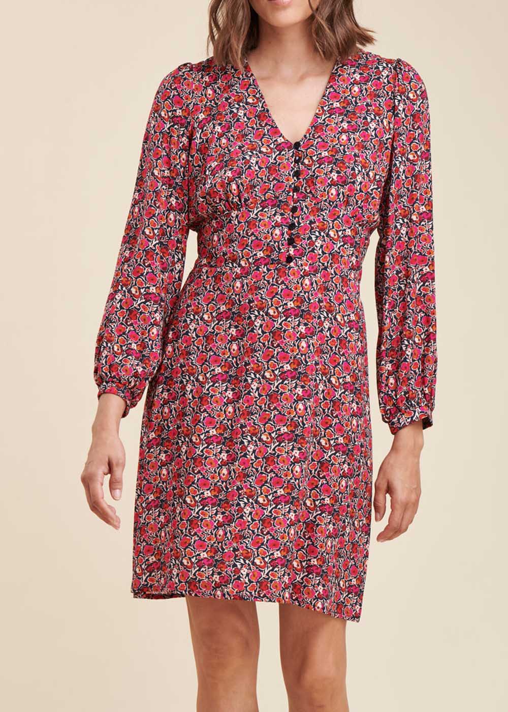 Ecovero short fitted viscose dress with floral print