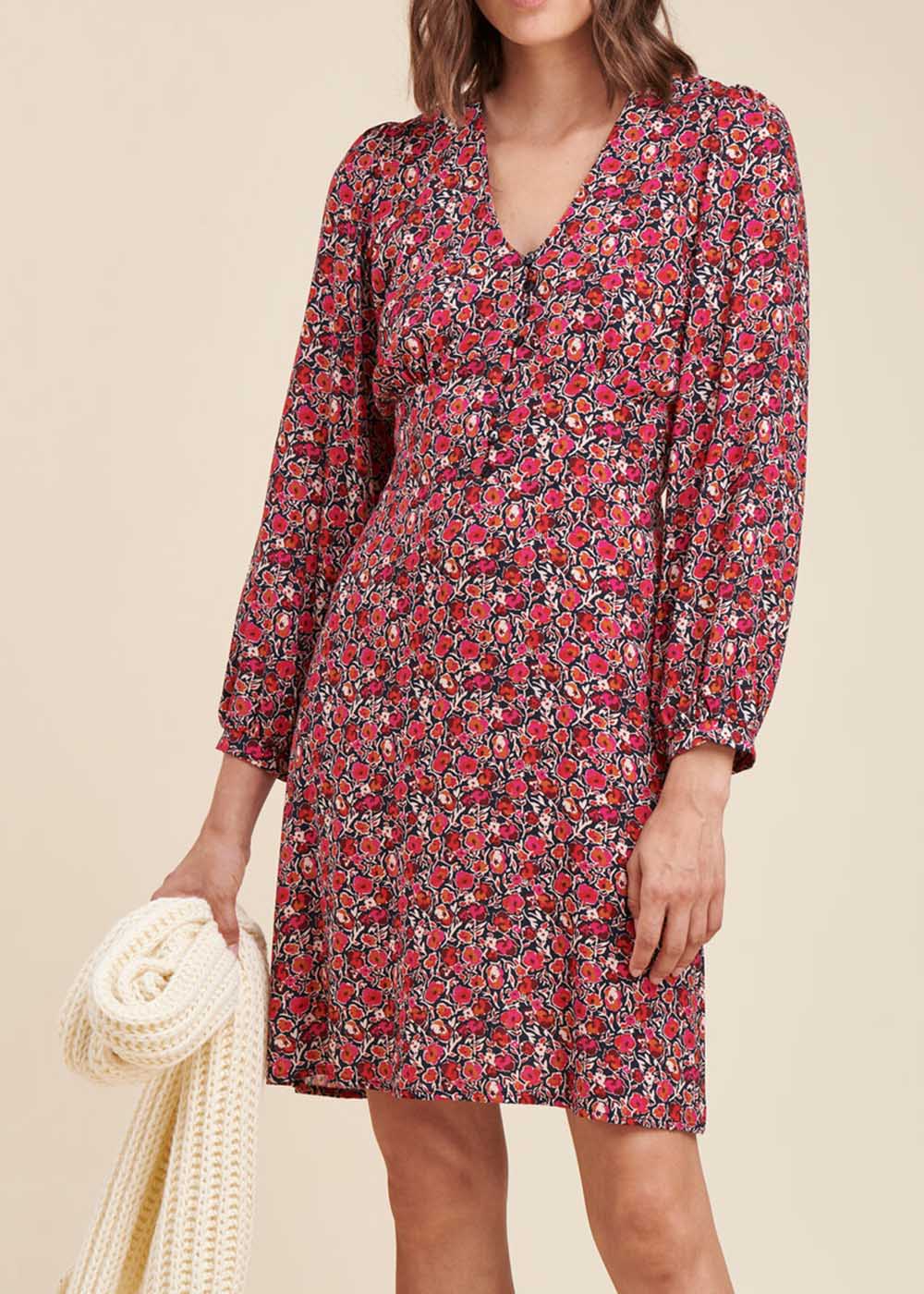 Ecovero short fitted viscose dress with floral print