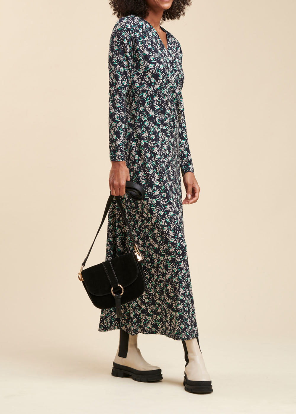 Ecovero long viscose dress with floral print