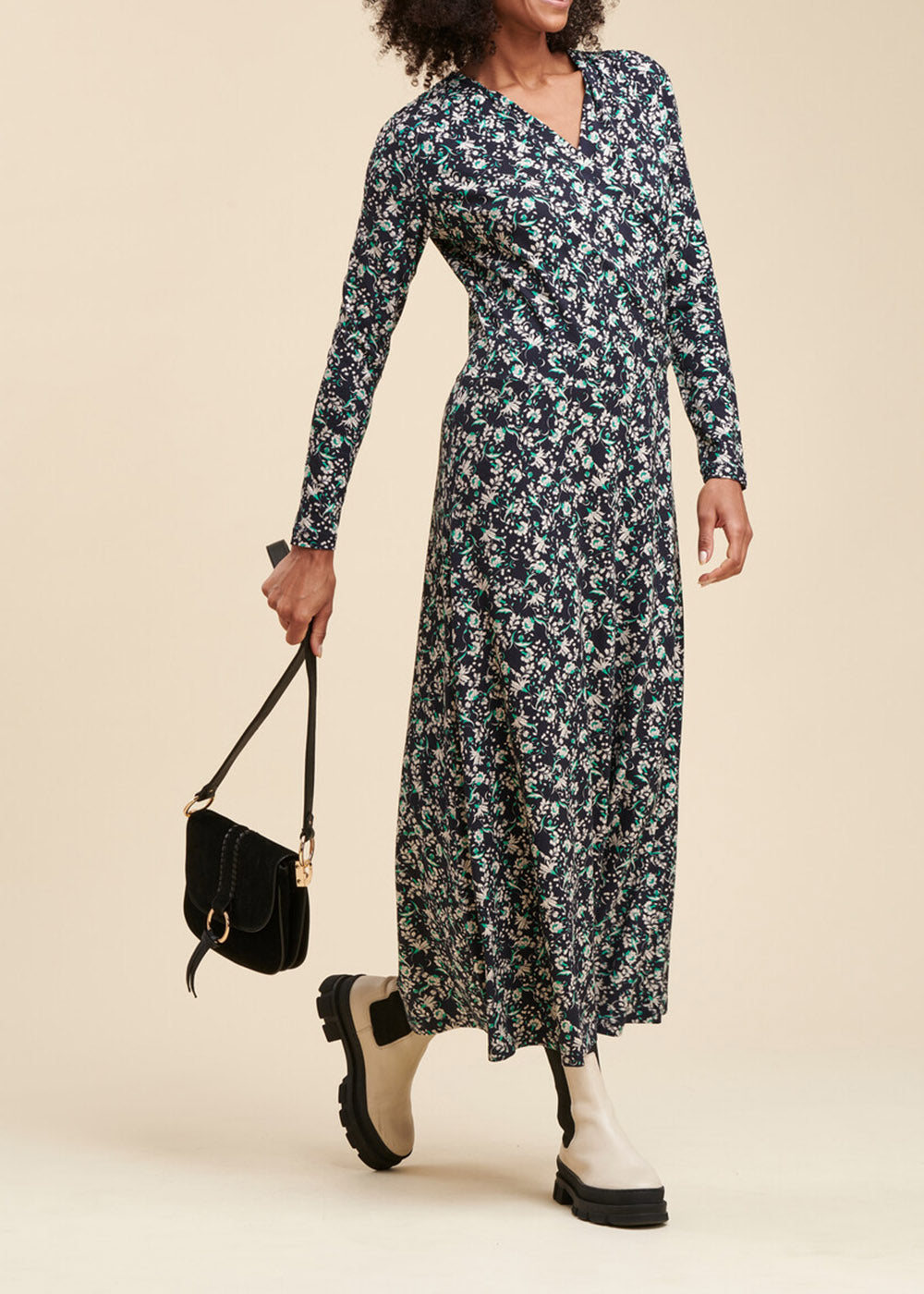 Ecovero long viscose dress with floral print