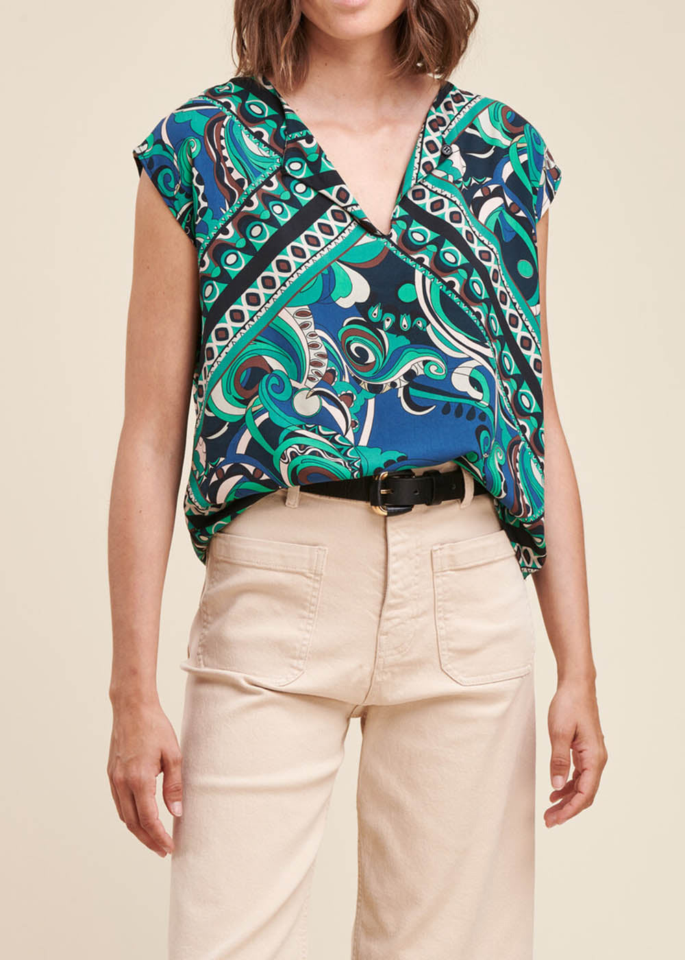 Top in viscosa eco-responsabile Ecovero con stampa foulard
