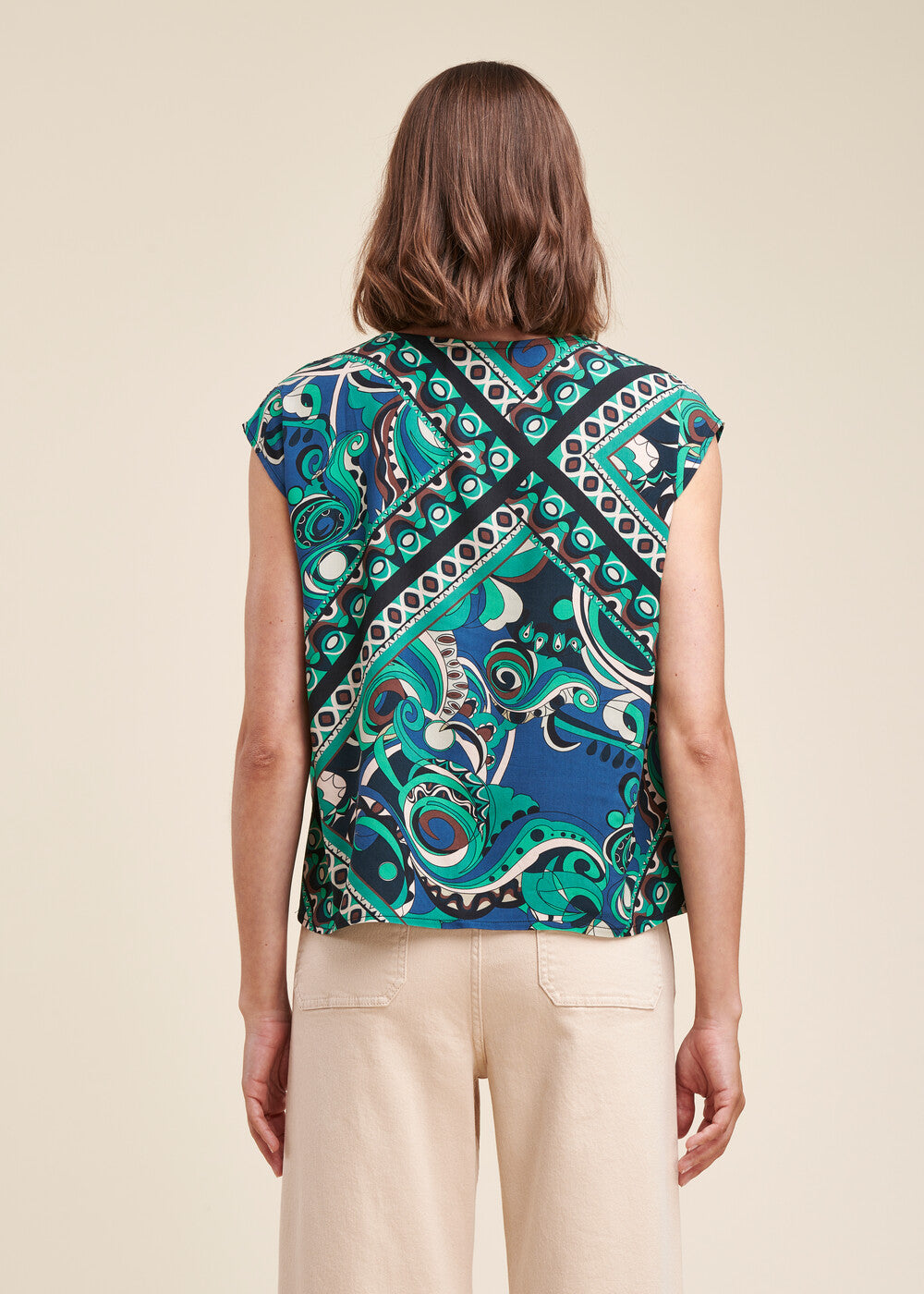 Top in viscosa eco-responsabile Ecovero con stampa foulard