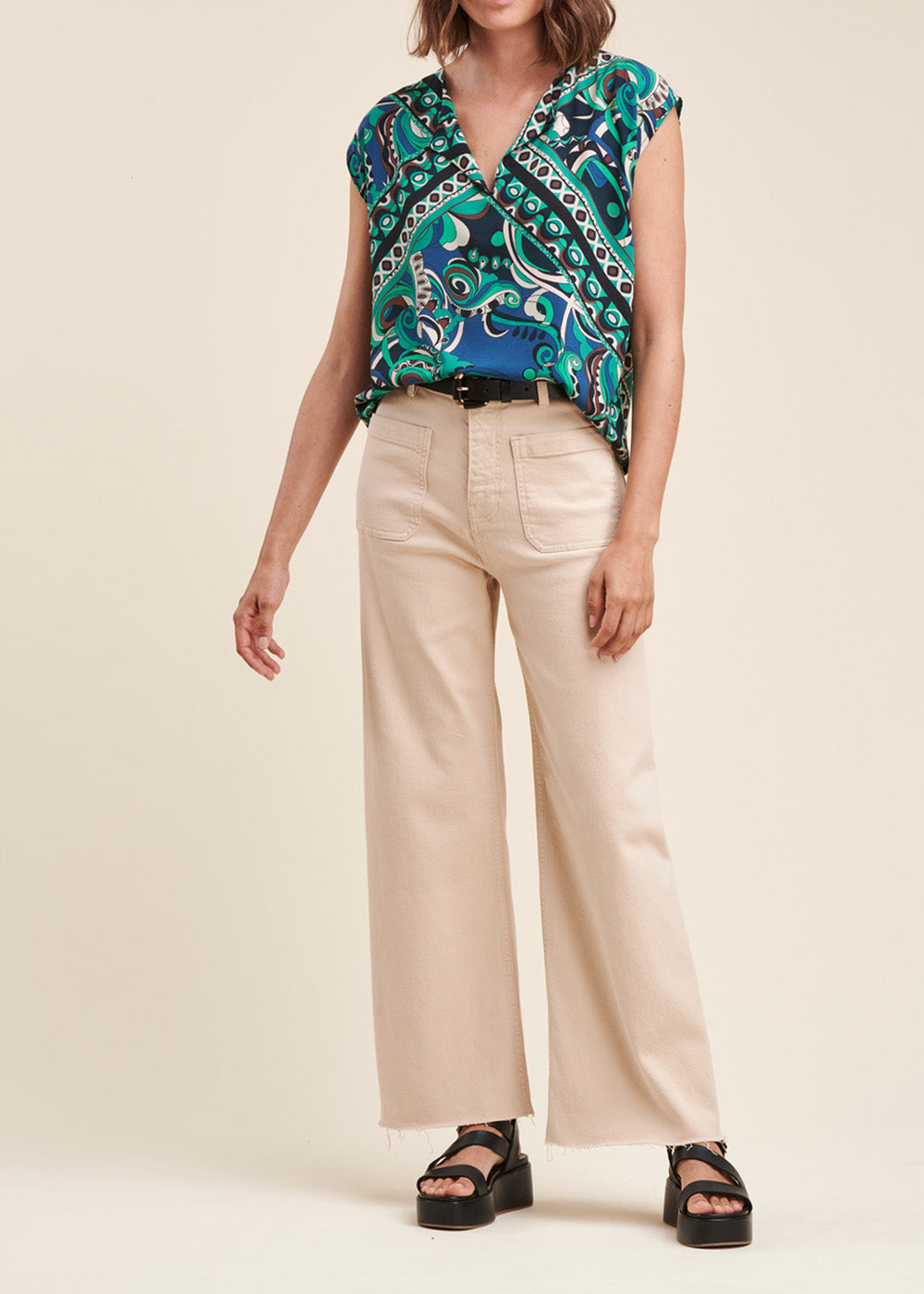 Top in viscosa eco-responsabile Ecovero con stampa foulard