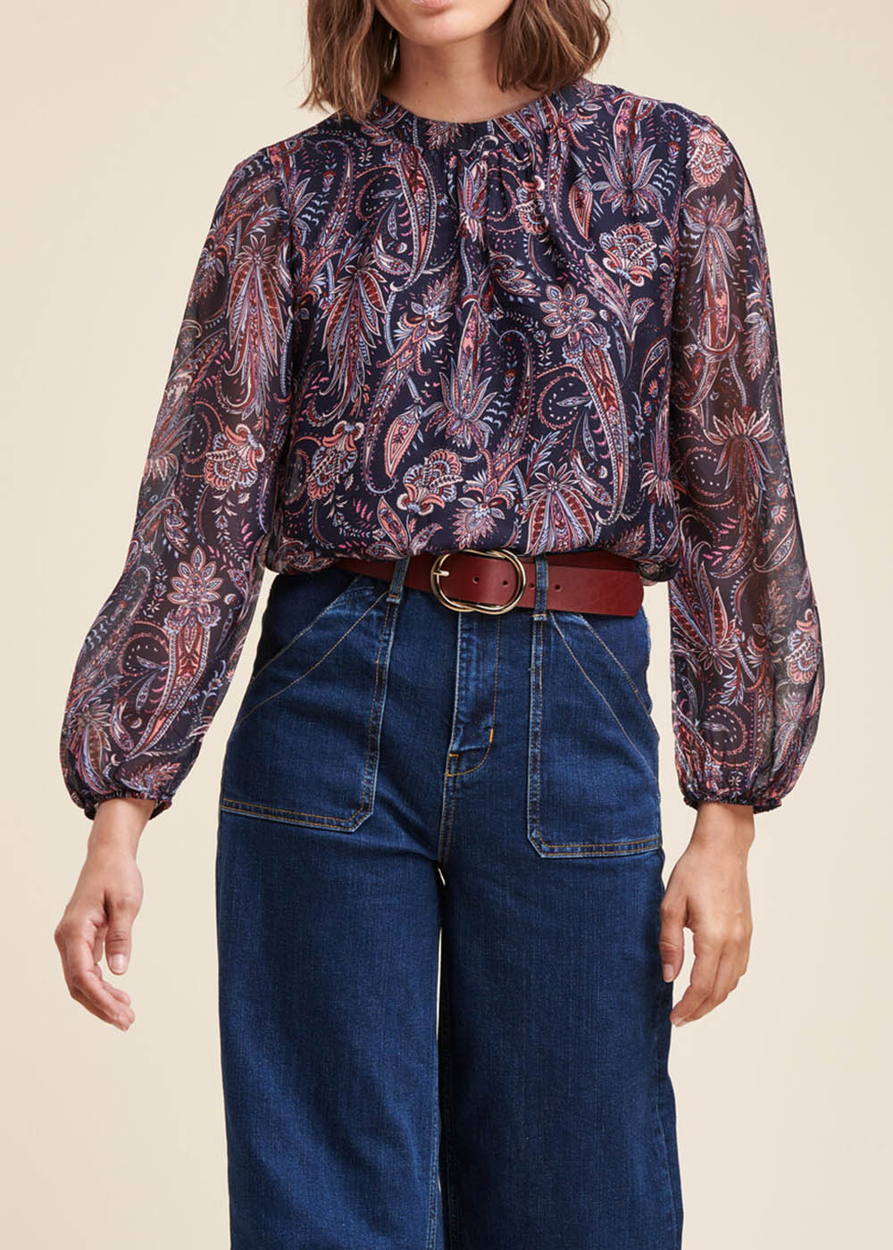 Top in voile di viscosa e seta con stampa floreale