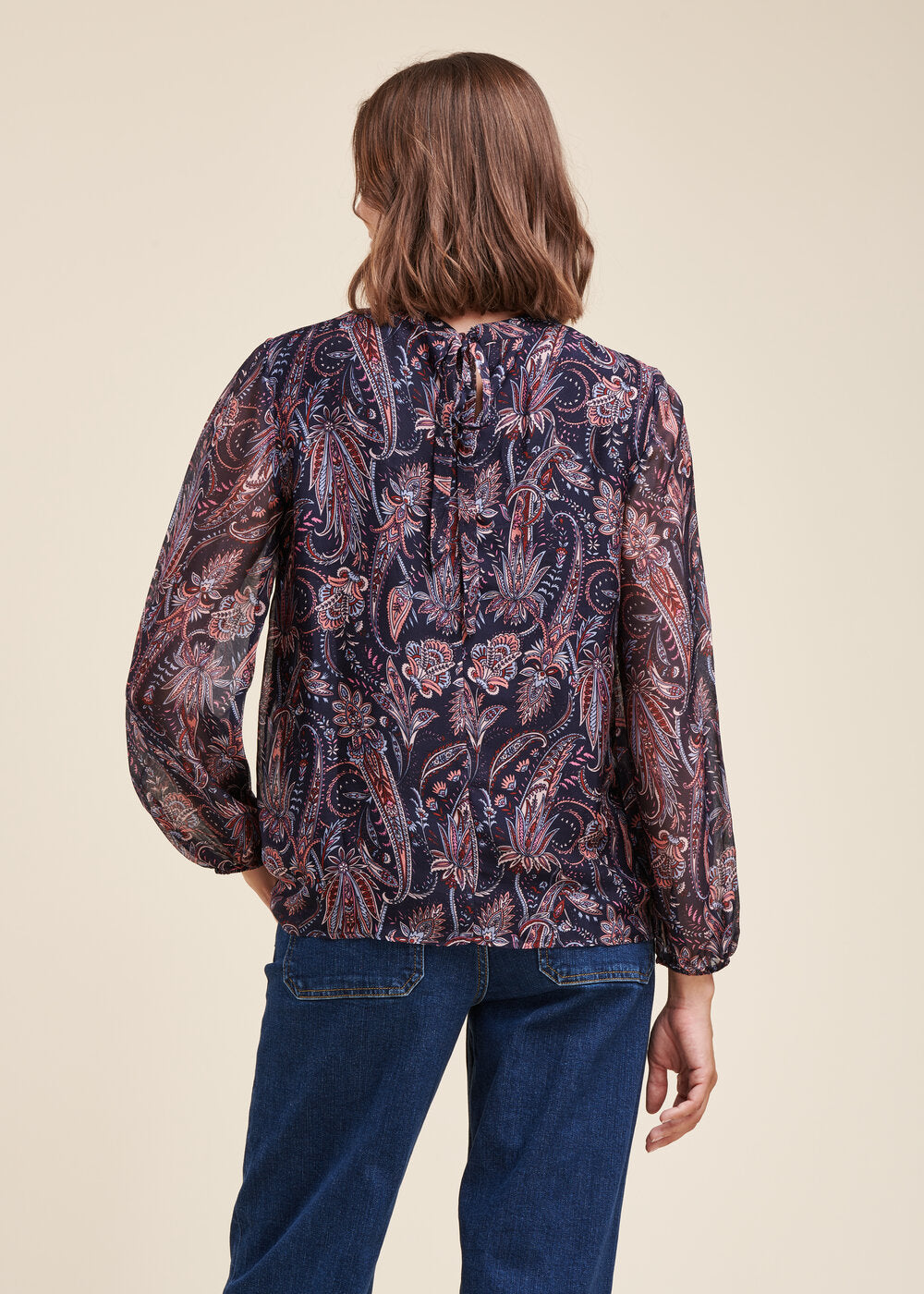 Top in voile di viscosa e seta con stampa floreale