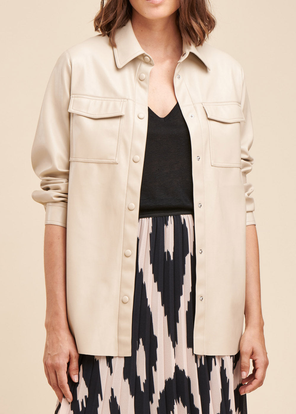 Loose leather effect overshirt jacket