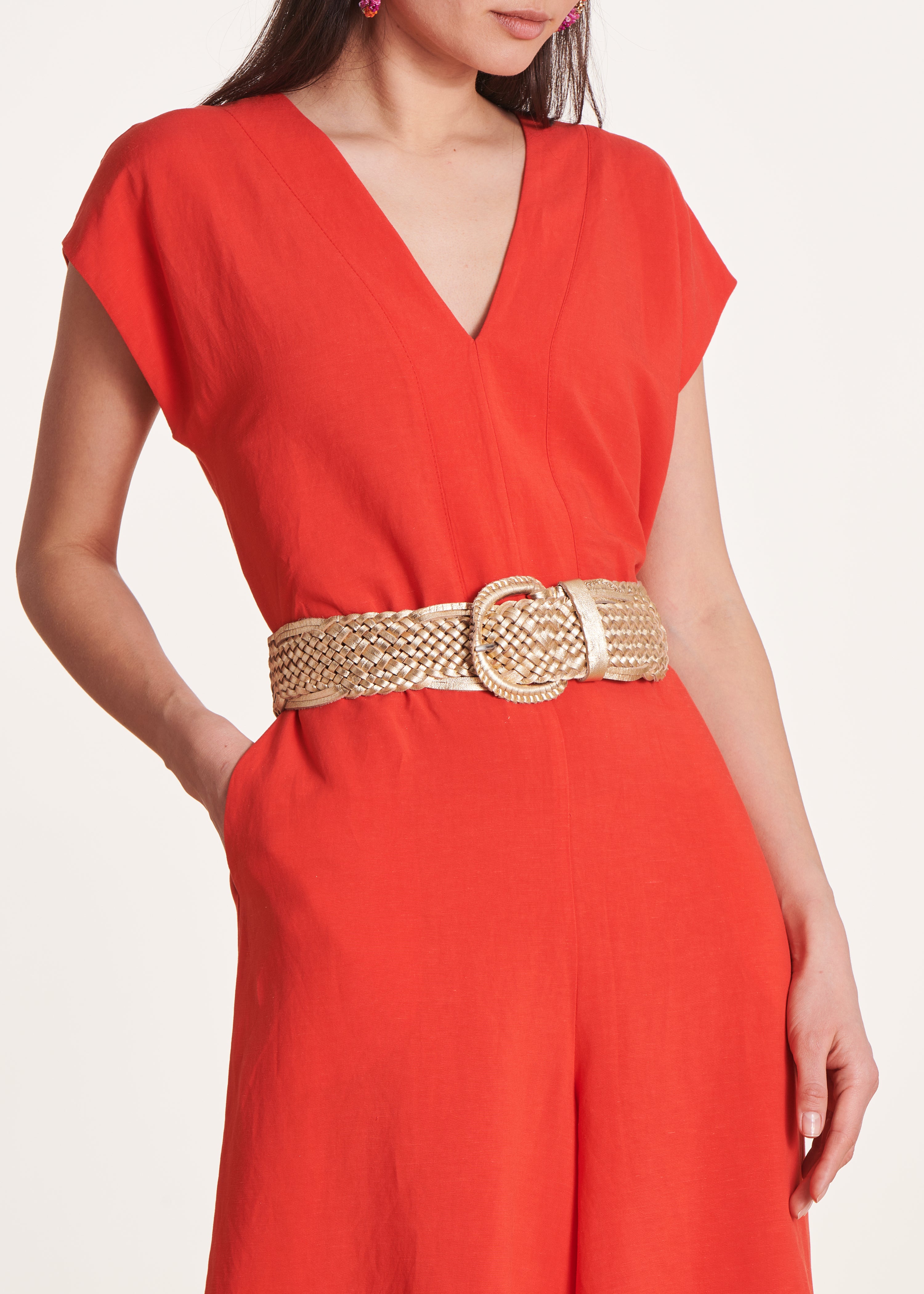 Ceinture large tressée en cuir dorée La Fée Maraboutée