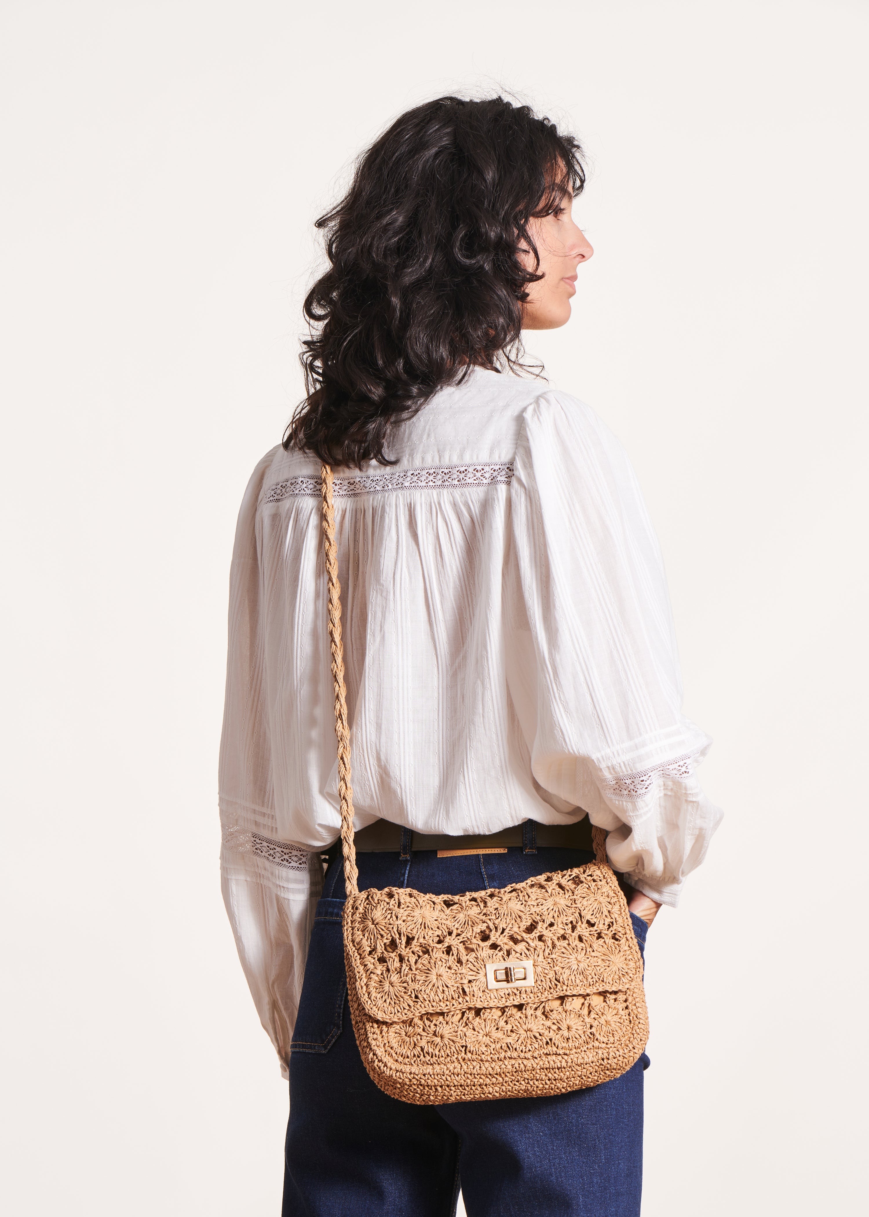 Sac bandoulière effet raphia beige La Fée Maraboutée